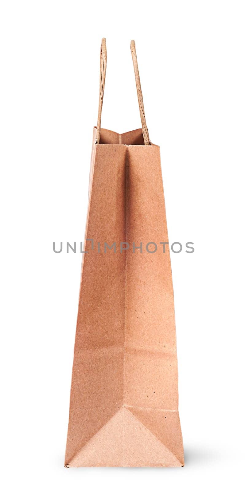 Empty open paper bag for shopping side view isolated on white background