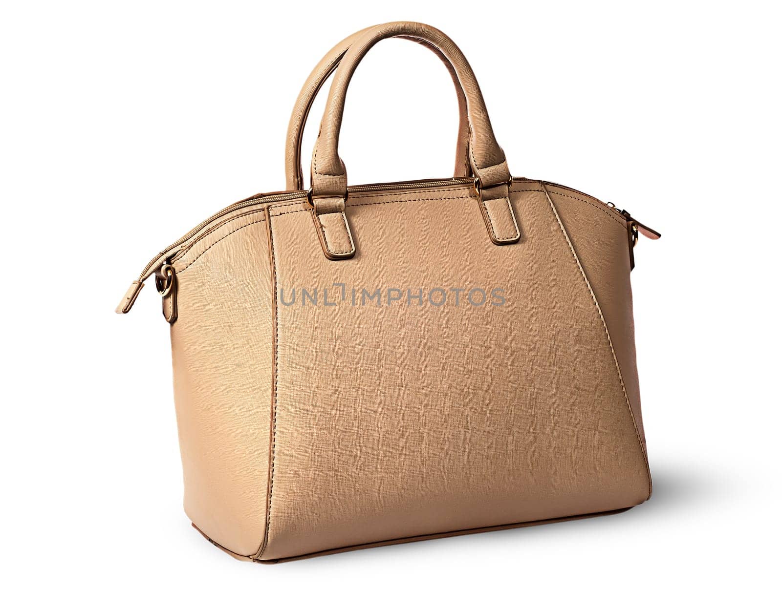 Elegant women beige handbag rotated rear view isolated on white background