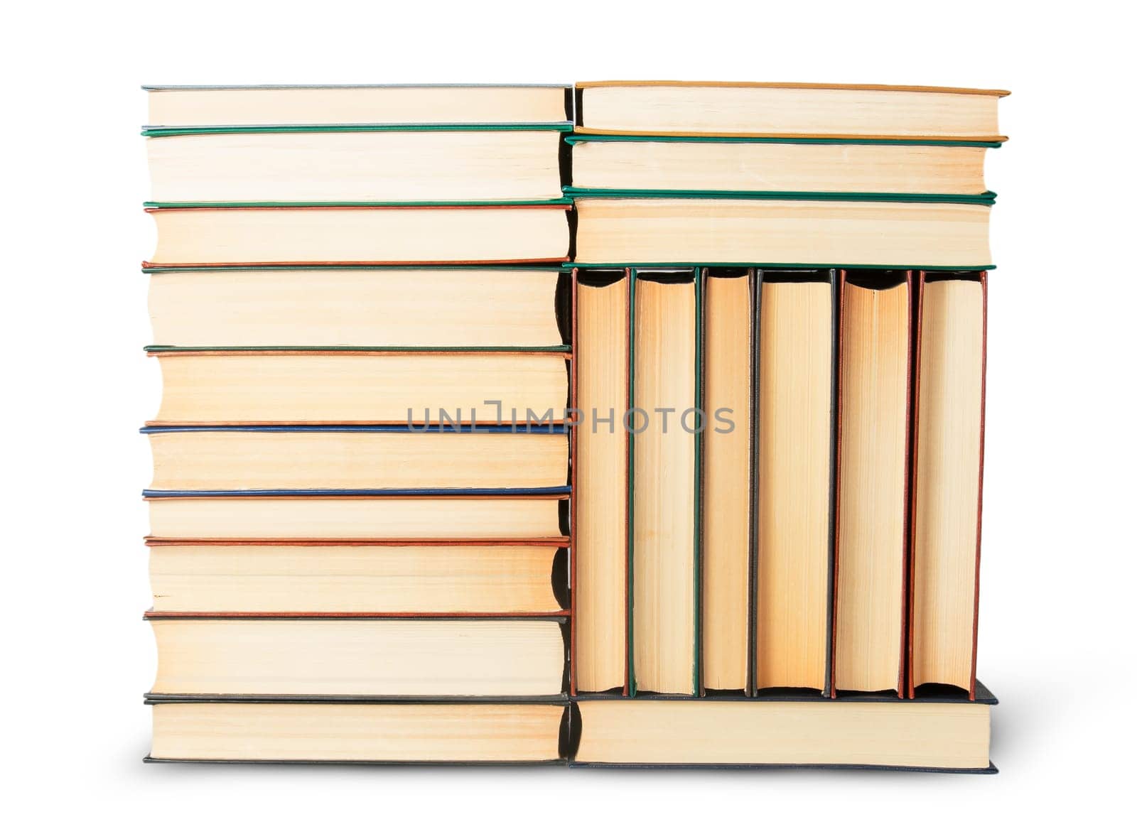 Different stack of old books isolated on white background
