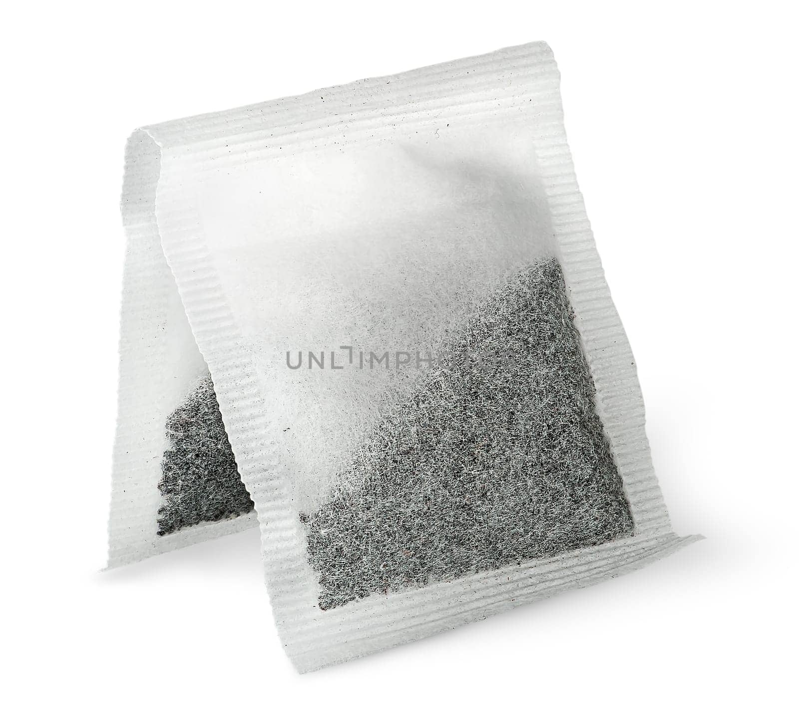 Dual tea bag vertically isolated on white background