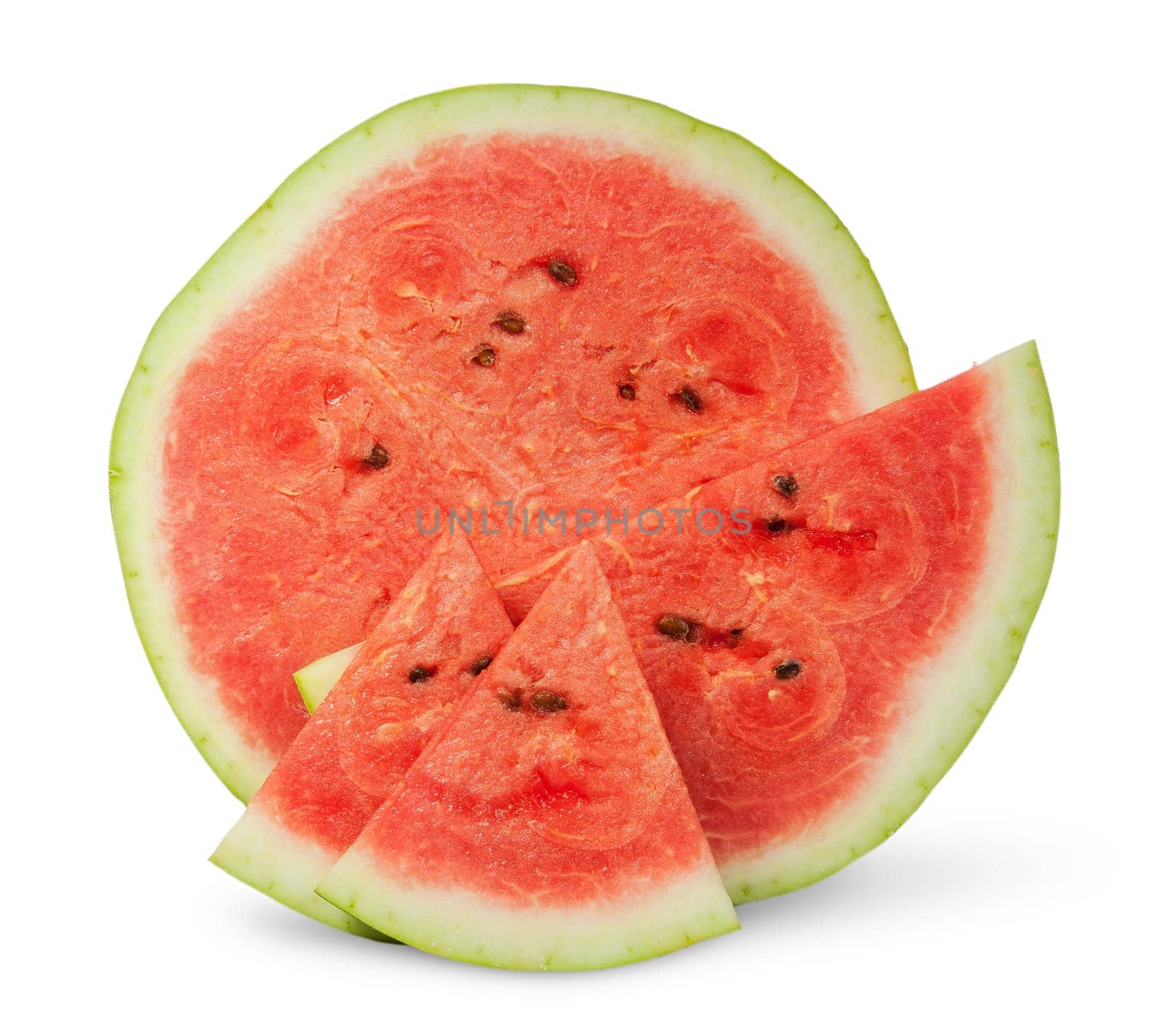 Several slices of watermelon different size isolated on white background
