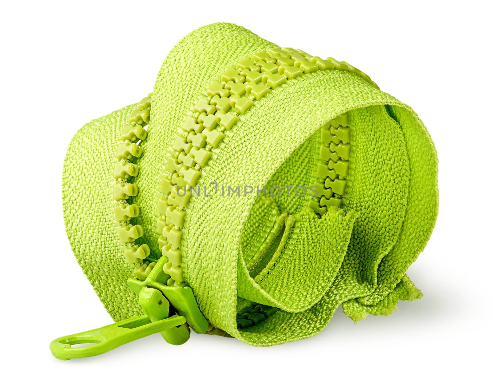 Rolled in ring zipper isolated on white background