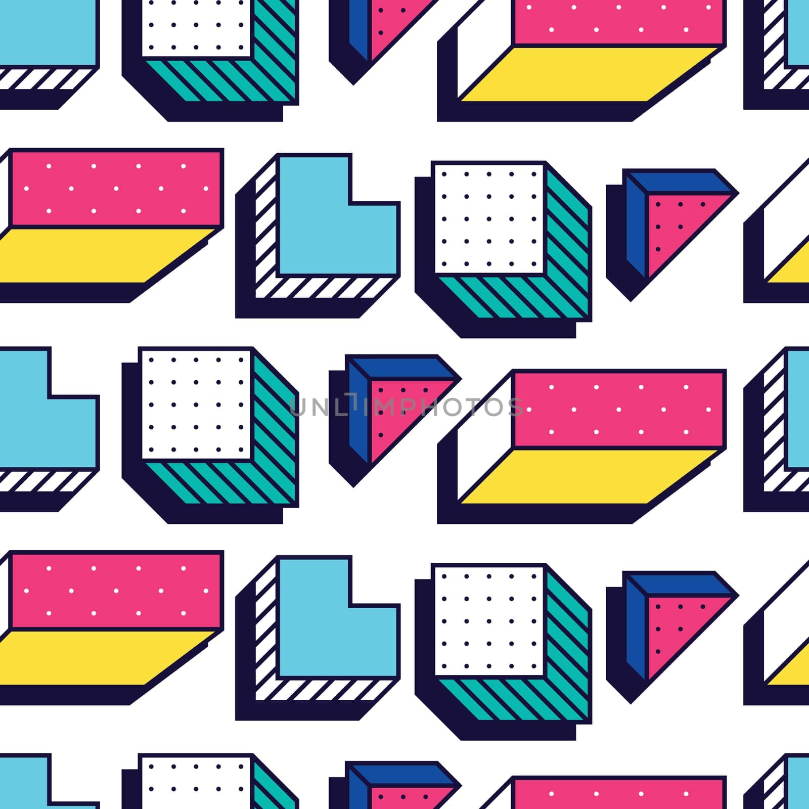 Seamless pattern in 90 80 style with simple geometric elements shapes