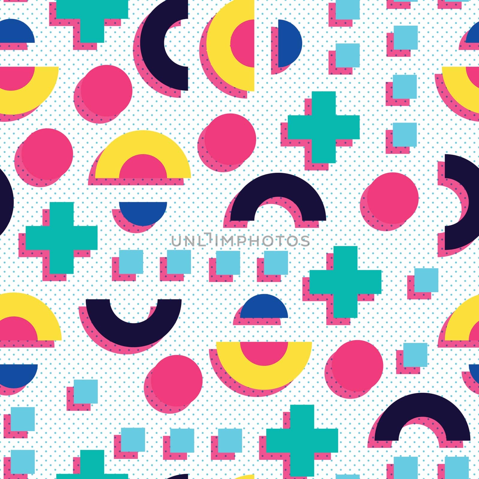 Seamless pattern in 90 80 style with simple geometric elements shapes
