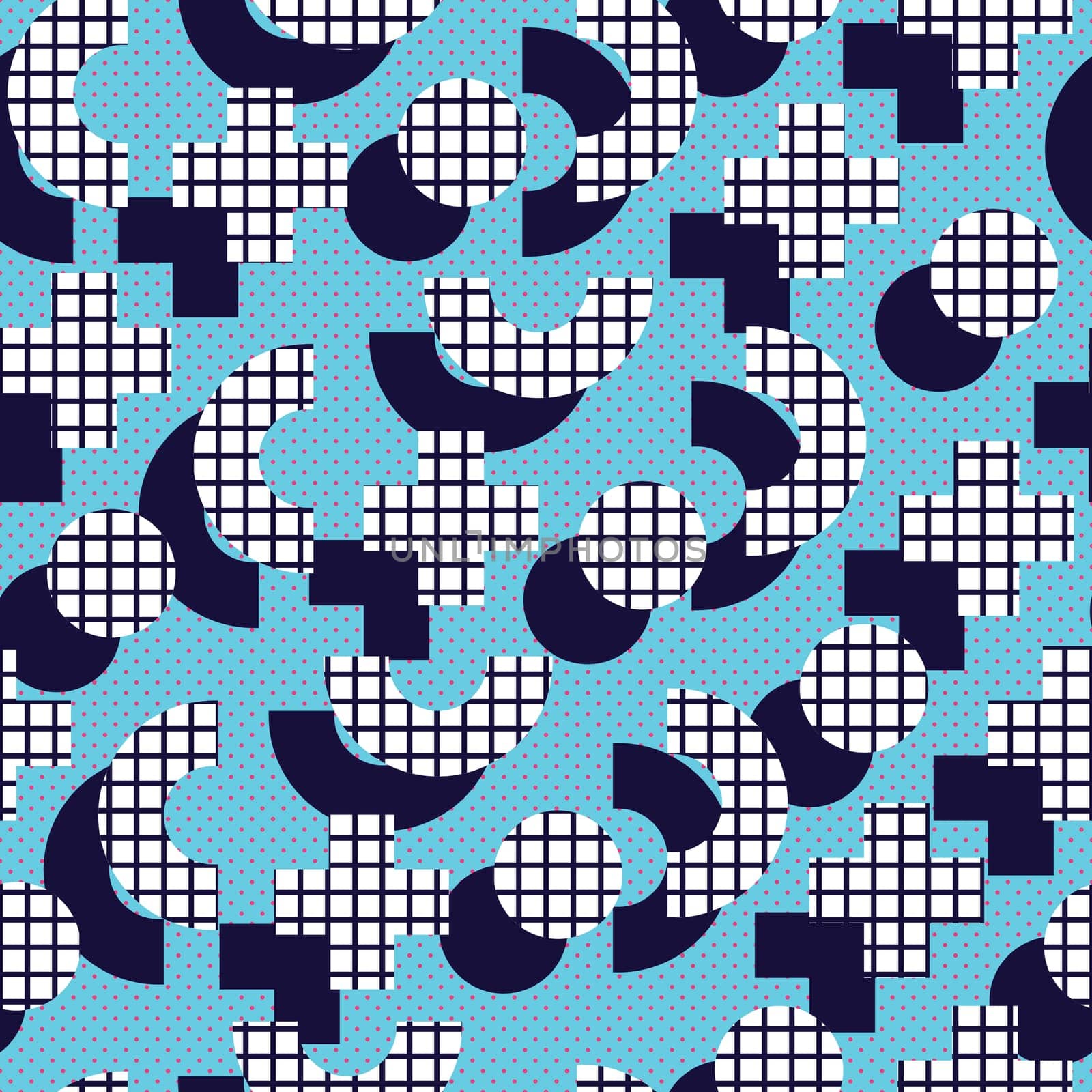 Seamless pattern in 90 80 style with simple geometric elements shapes