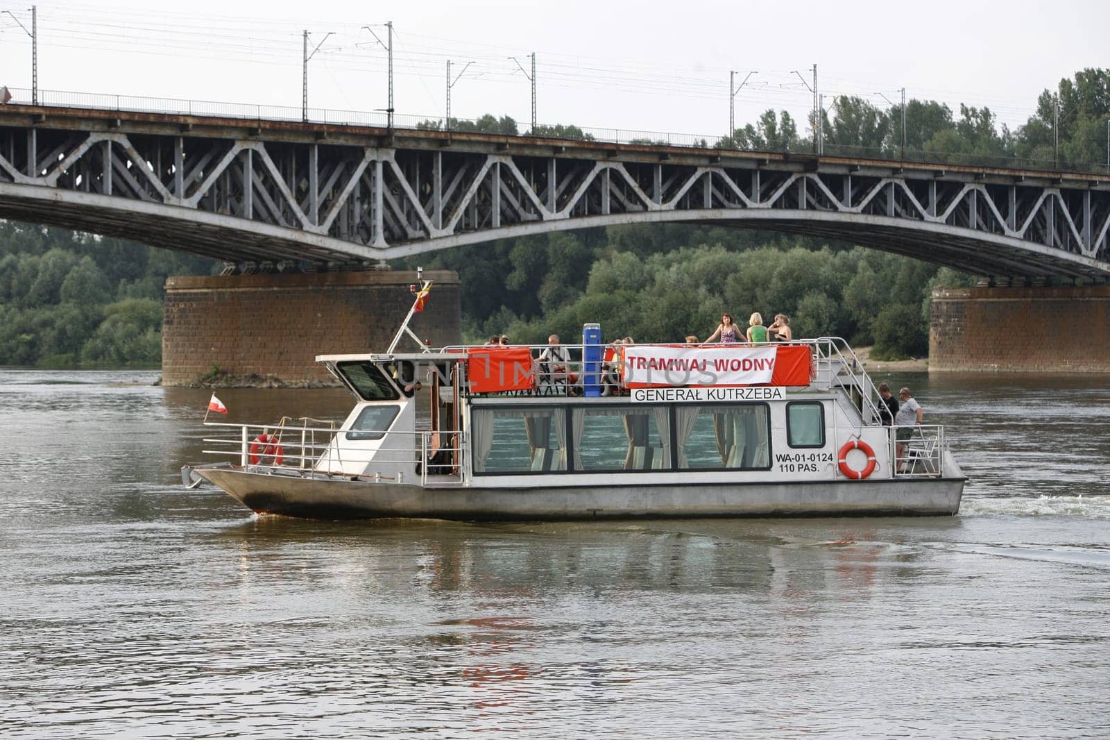 A Bridge and the Wistla River in the City of Warsaw in Poland,East Europe.