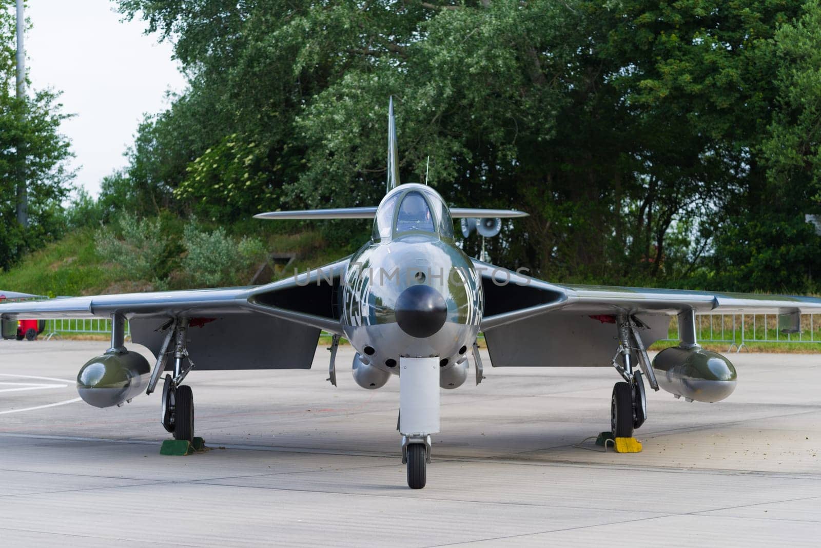 LEEUWARDEN, NETHERLANDS - JUNI 10 2016:  Dutch Hawker Hunter F6A N-294 fighter at the air force days in Leeuwarden