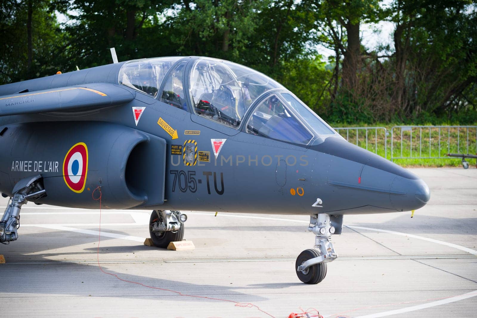 LEEUWARDEN, NETHERLANDS - JUNE 10, 2016: parked dassault-dornier alpha jet fighter at the dutch air force open days