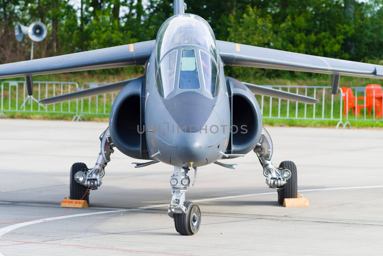 LEEUWARDEN, NETHERLANDS - JUNE 10, 2016: parked dassault-dornier alpha jet fighter at the dutch air force open days