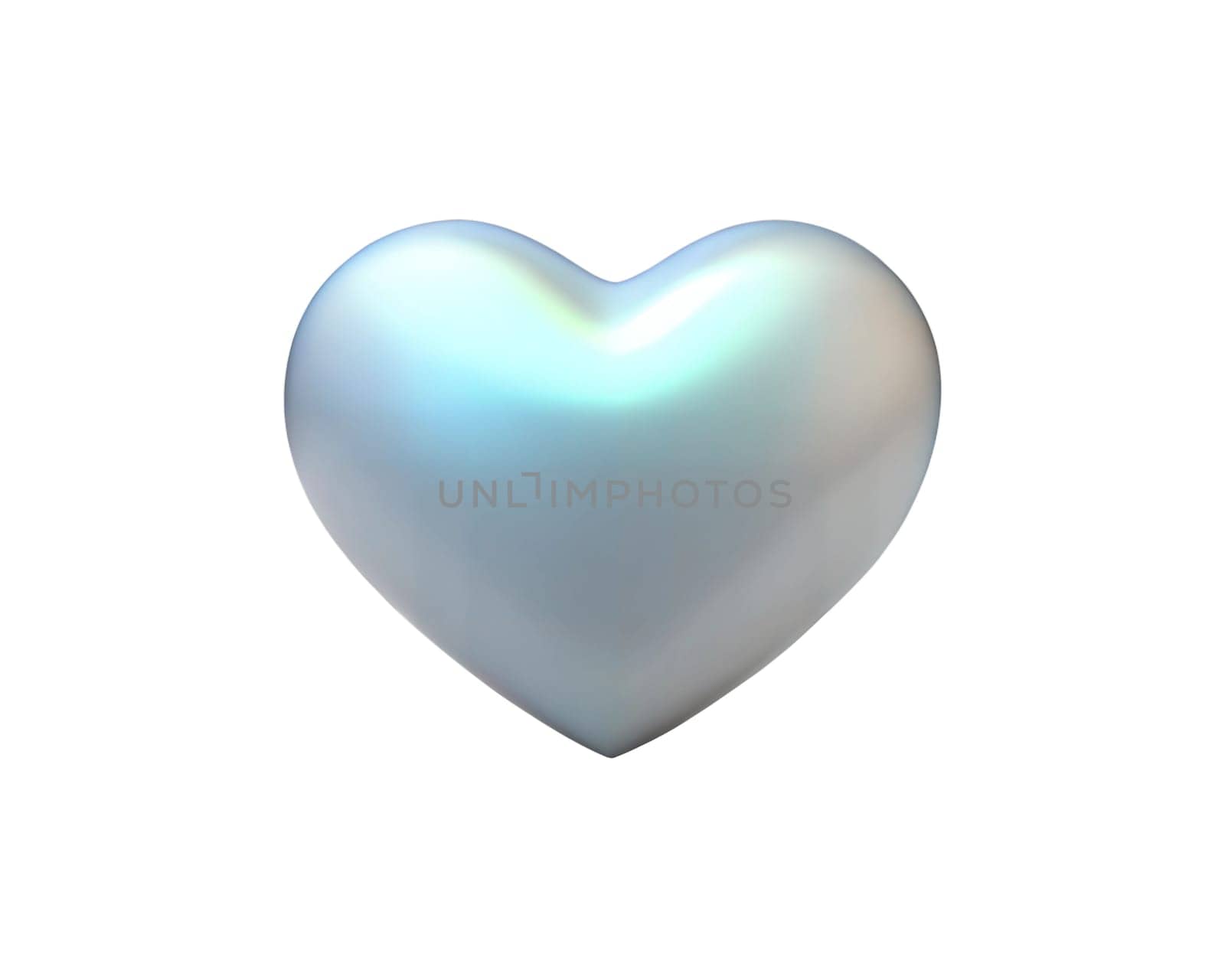 A shiny, smooth holographic heart icon, isolated on white background, symbolizing love, affection, and care in a modern, minimalist 3D design.