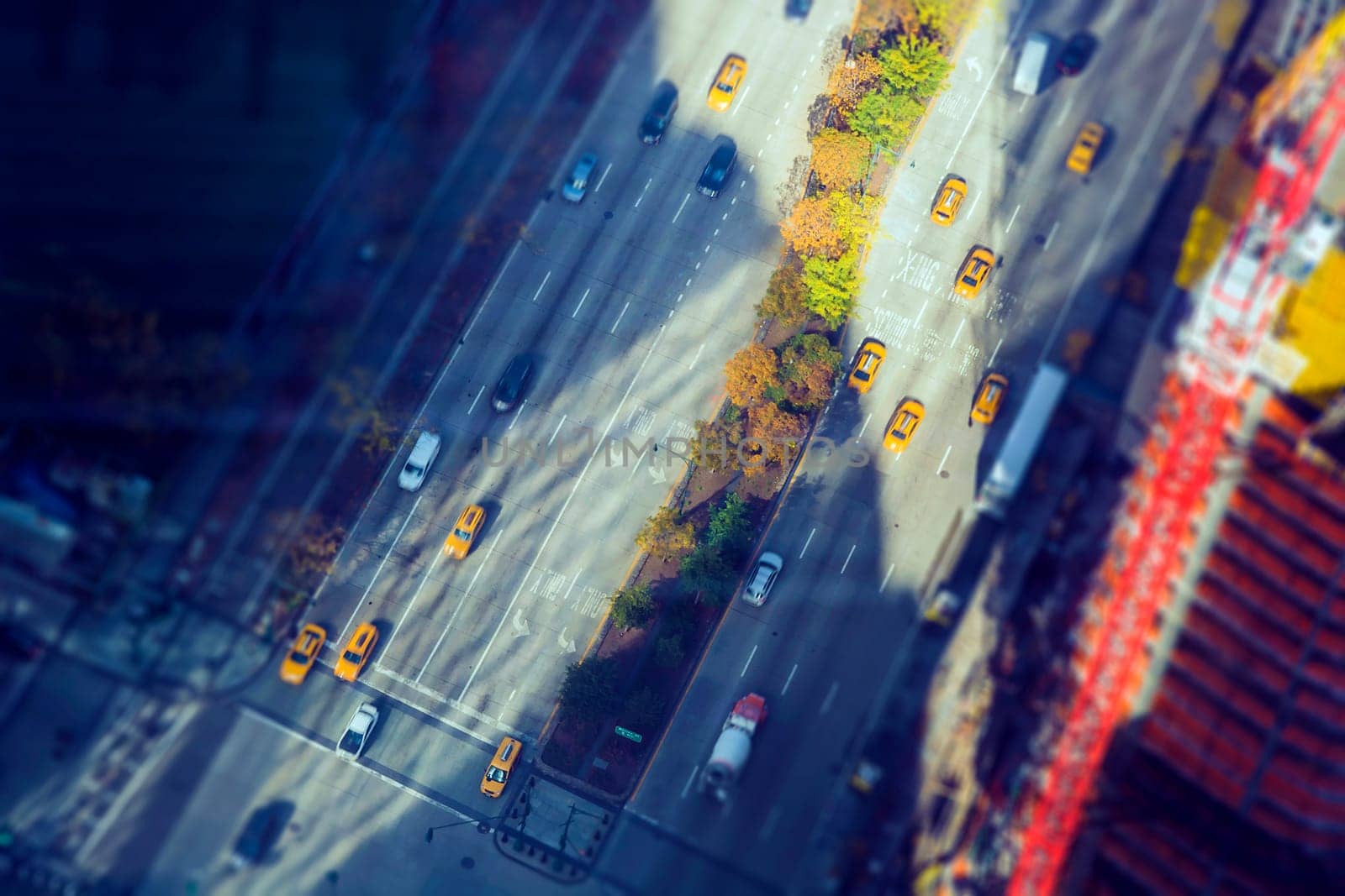 Aerial view of downtown intersection