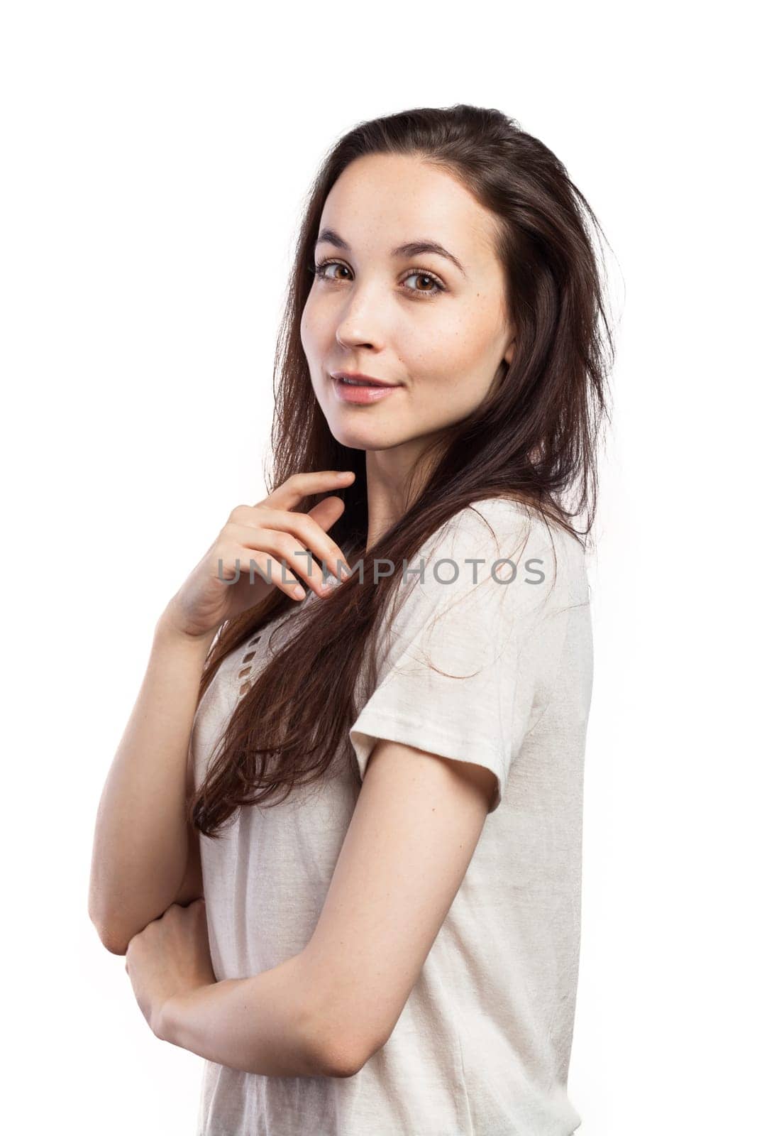 Portrait of a cute young woman, isolated on white