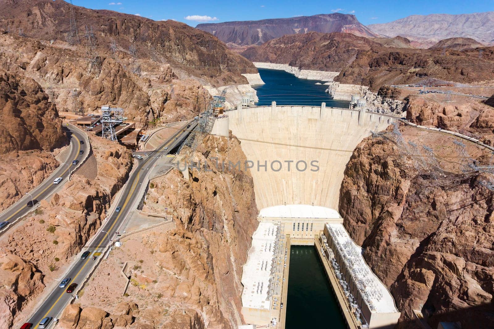 High angle view of Hoover Dam near Las Vegas, Nevada