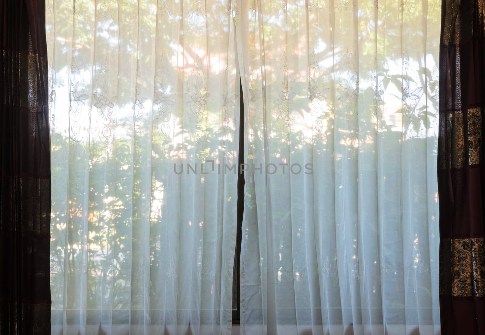 Glass window with translucent curtain