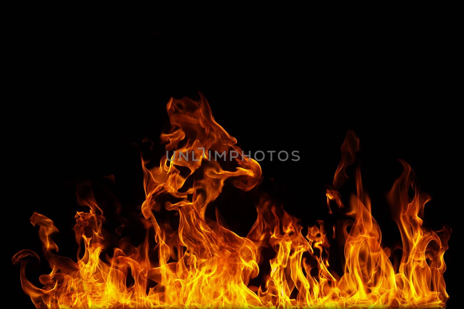 close up on fire flames on a black background
