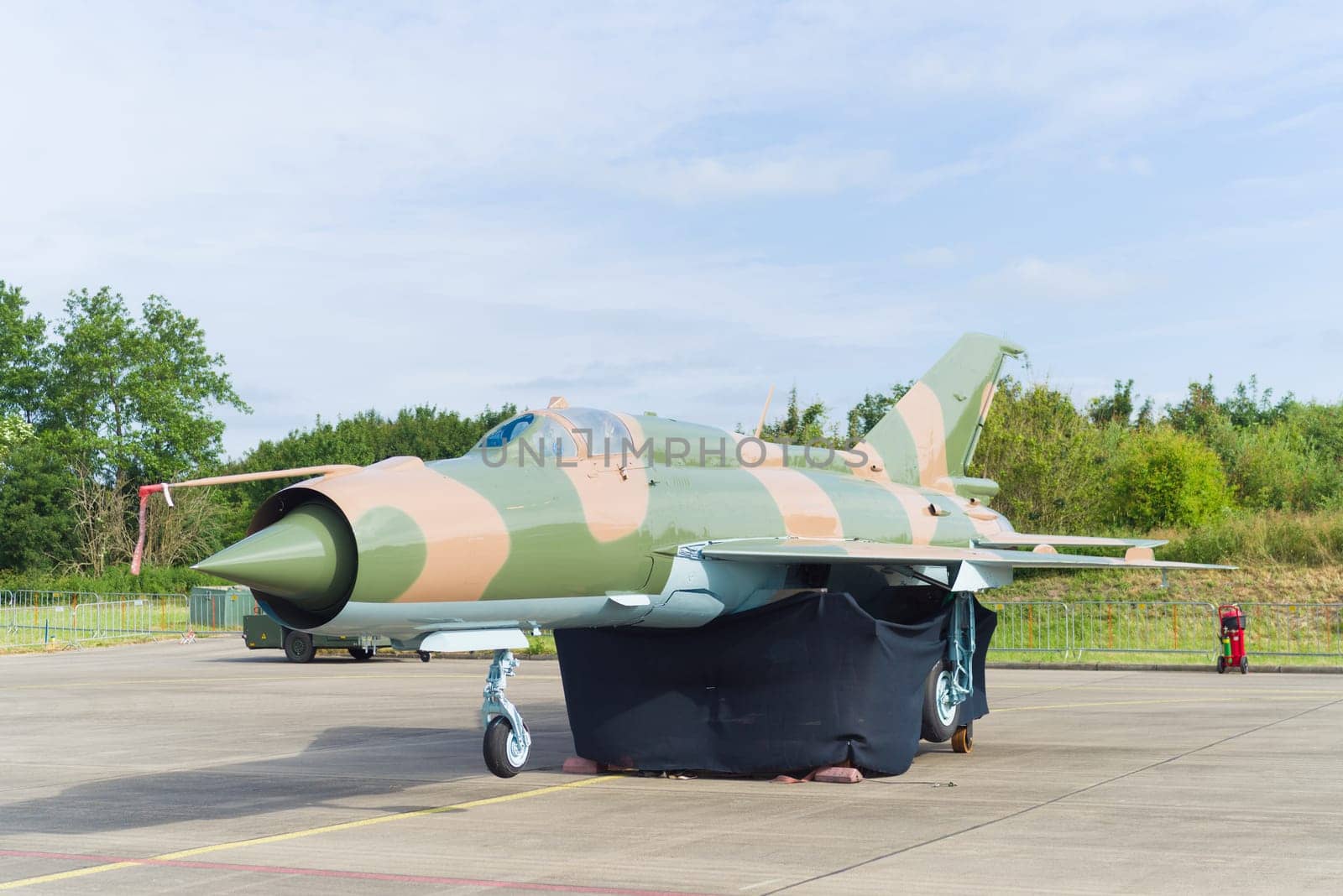 LEEUWARDEN, NETHERLANDS - JUNE 10, 2016: Famous MIG-21 fighter jet during the dutch air force open days