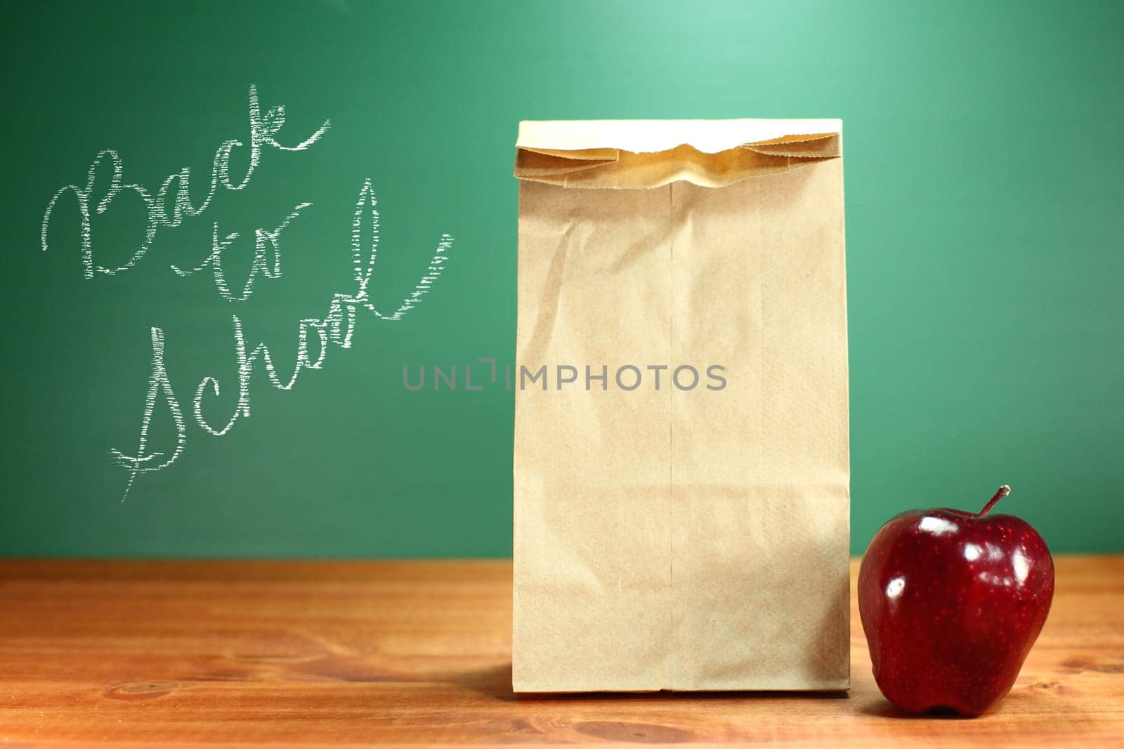 Back to School Lunch Sack Sitting on Teacher Desk