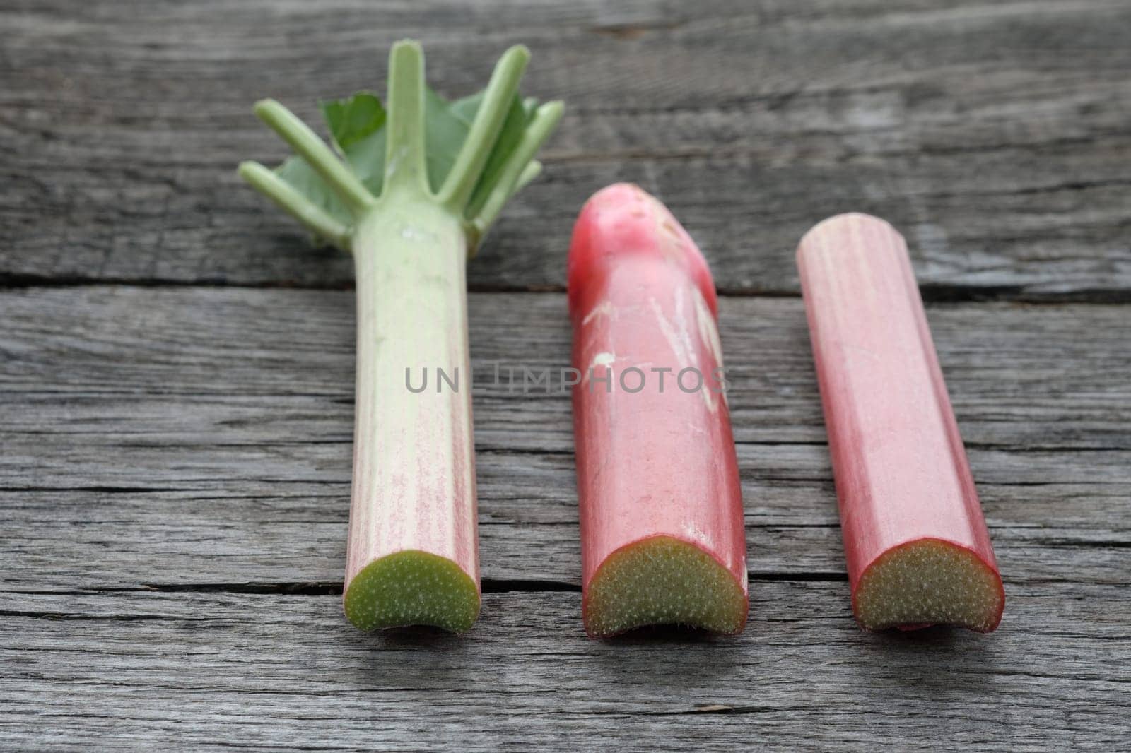 Short pieces and sticks of rhubarb raw