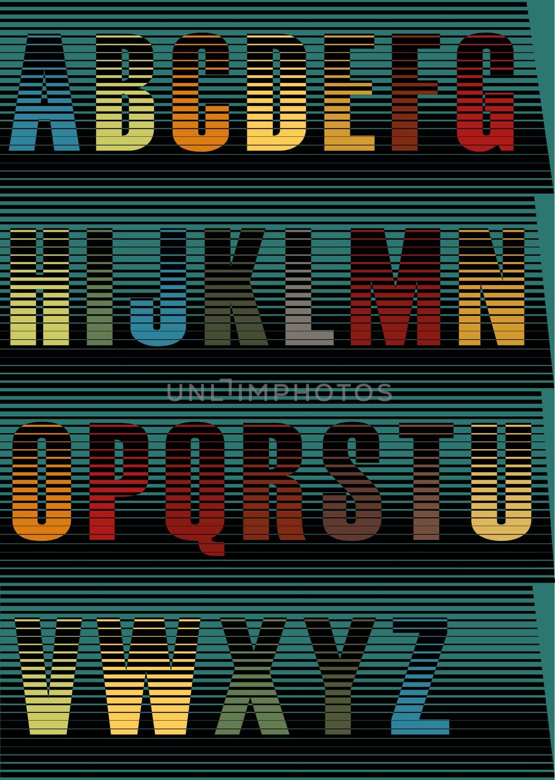 Striped Night Alphabet. Unusual spectral font. Vintage style. Illustration.