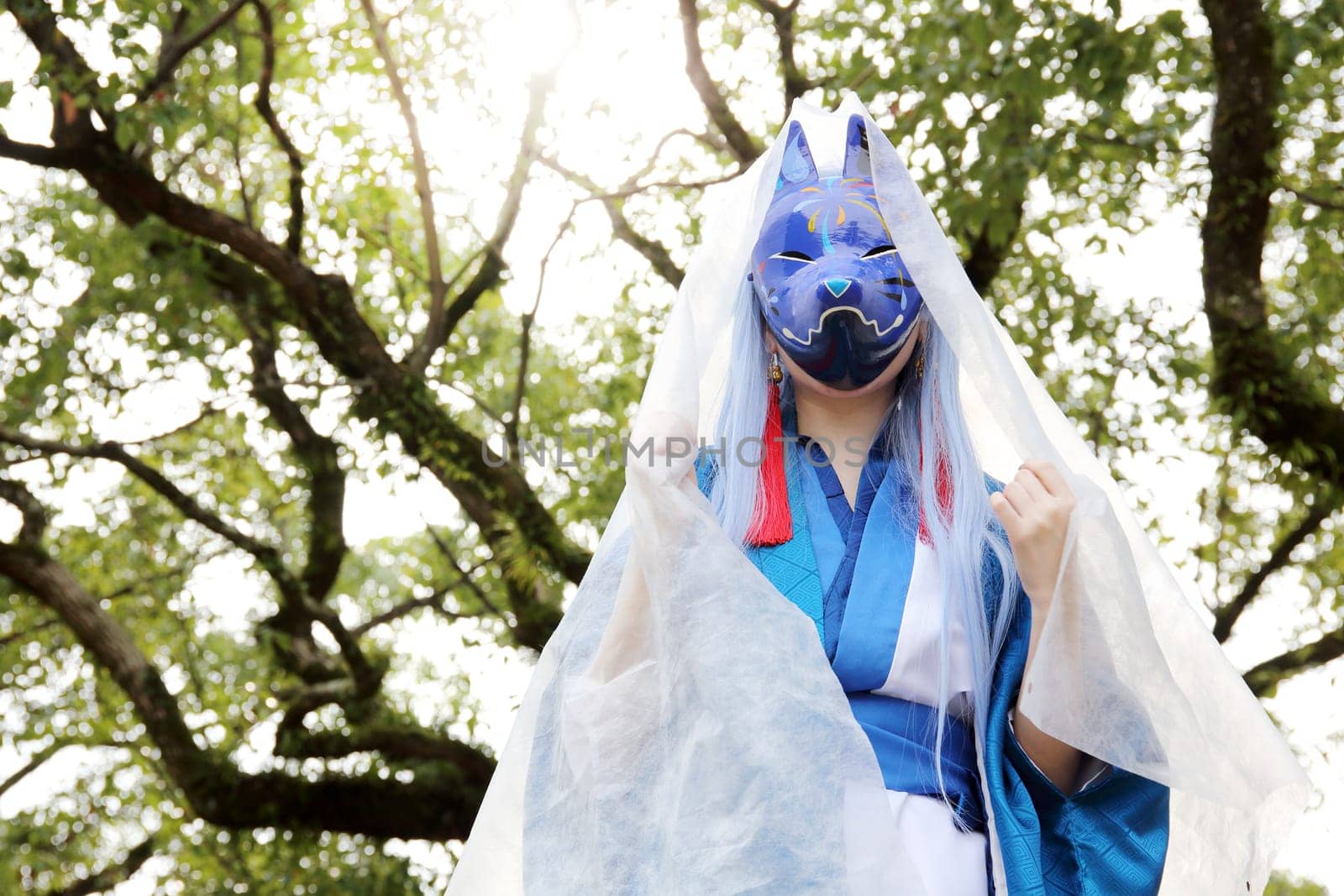 Kagawa, Japan - November 20, 2016: Young japanese girl dressed in cosplay costume at Mamugame-Jou Park. Photo taken in Marugame Cosplay Convention during a meeting of cosplayer.
