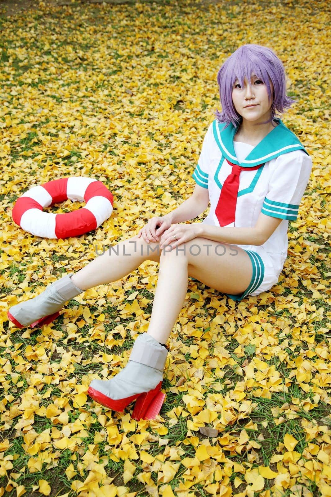 Kagawa, Japan - November 20, 2016: Young japanese girl dressed in cosplay costume at Mamugame-Jou Park. Photo taken in Marugame Cosplay Convention during a meeting of cosplayer.