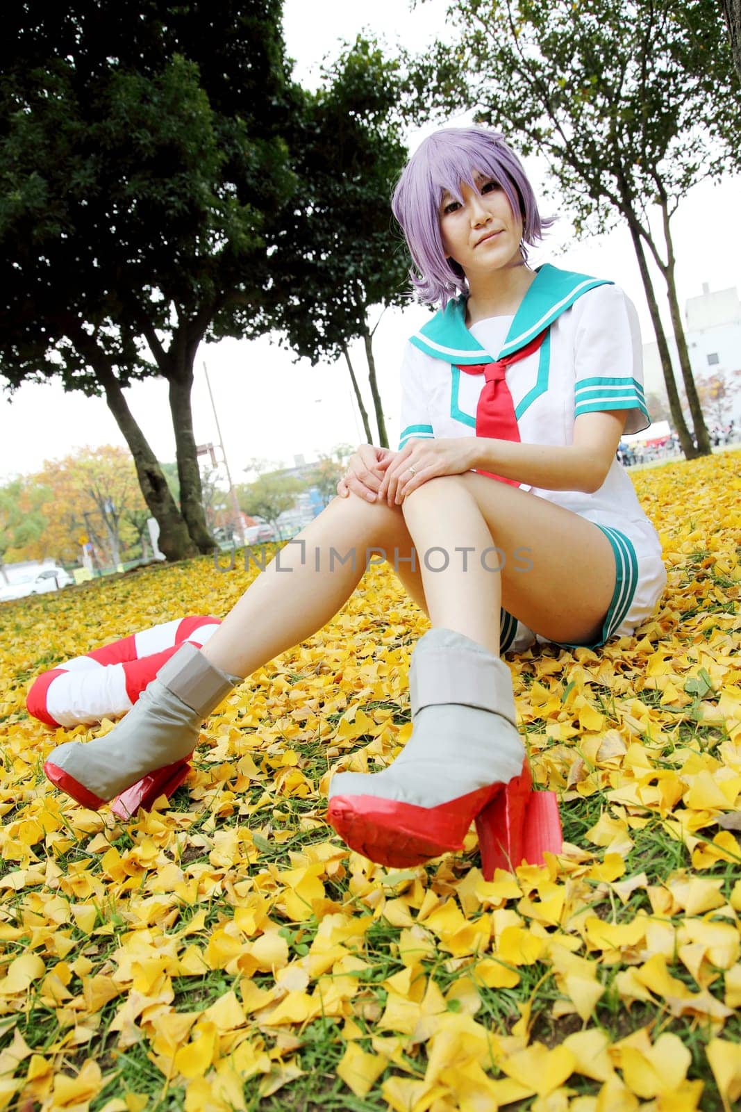 Kagawa, Japan - November 20, 2016: Young japanese girl dressed in cosplay costume at Mamugame-Jou Park. Photo taken in Marugame Cosplay Convention during a meeting of cosplayer.