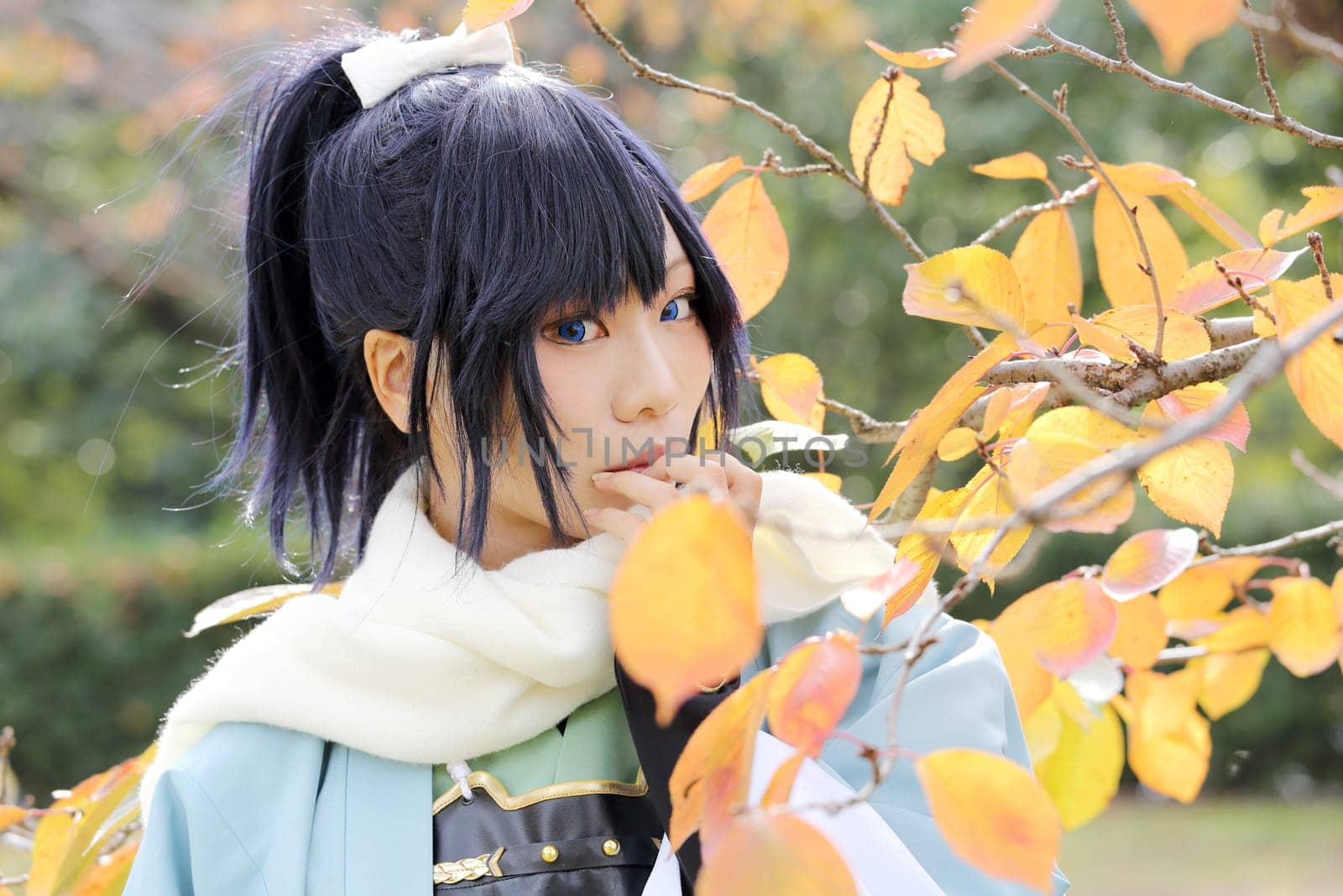 Kagawa, Japan - November 20, 2016: Young japanese girl dressed in cosplay costume at Mamugame-Jou Park. Photo taken in Marugame Cosplay Convention during a meeting of cosplayer.