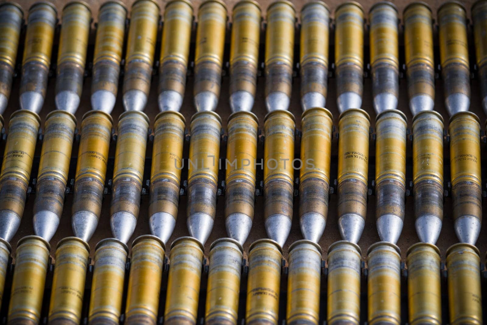 30mm cannon shells used in an onboard cannon of an AH-64 apache helicopter