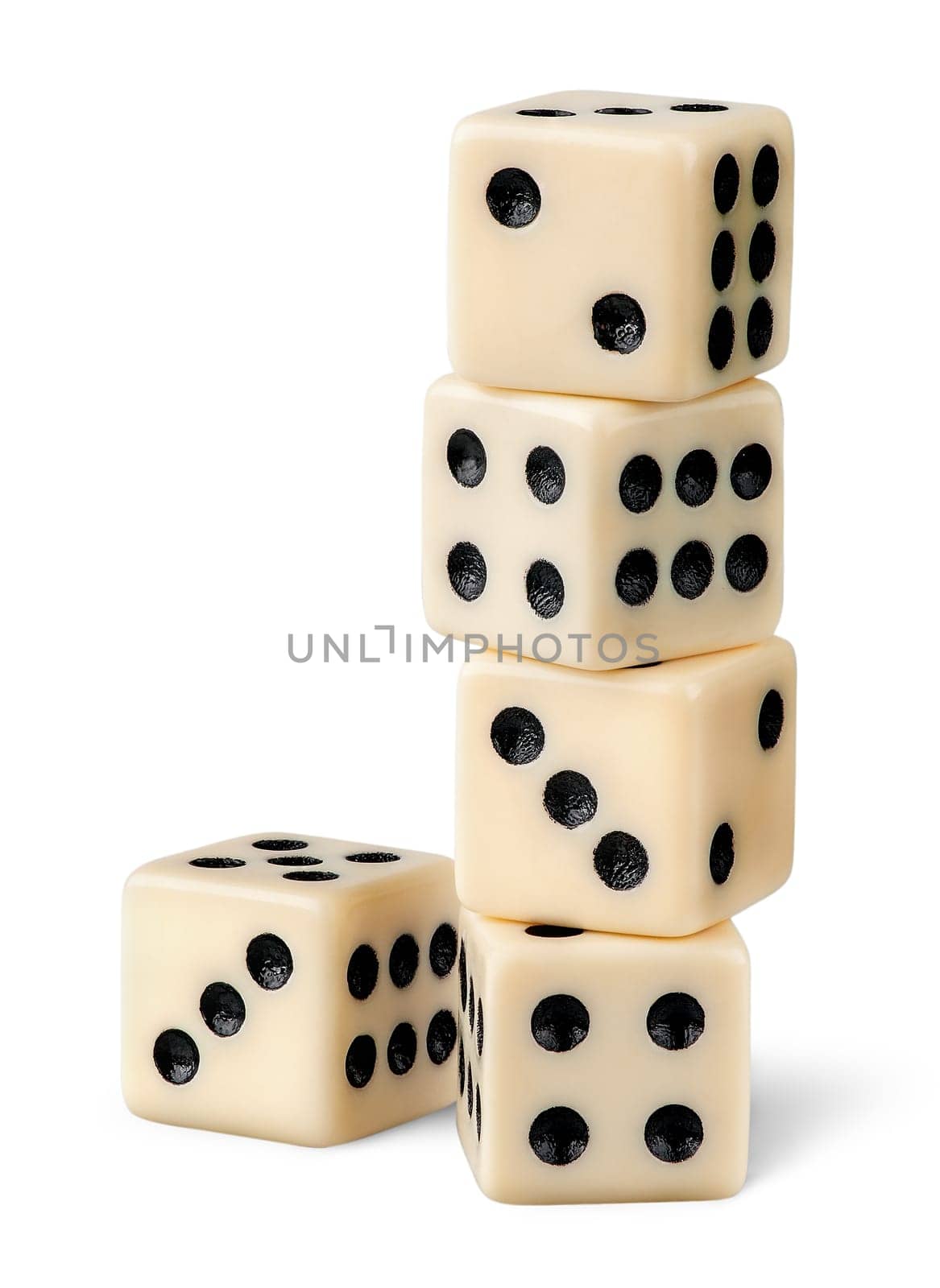 Stack of gaming dice isolated on white background
