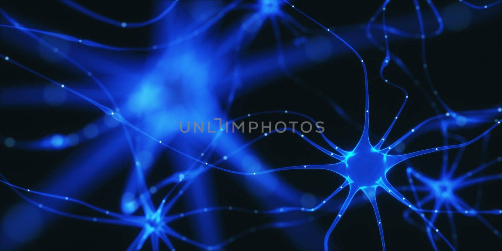 3D illustration of Interconnected neurons with electrical pulses.