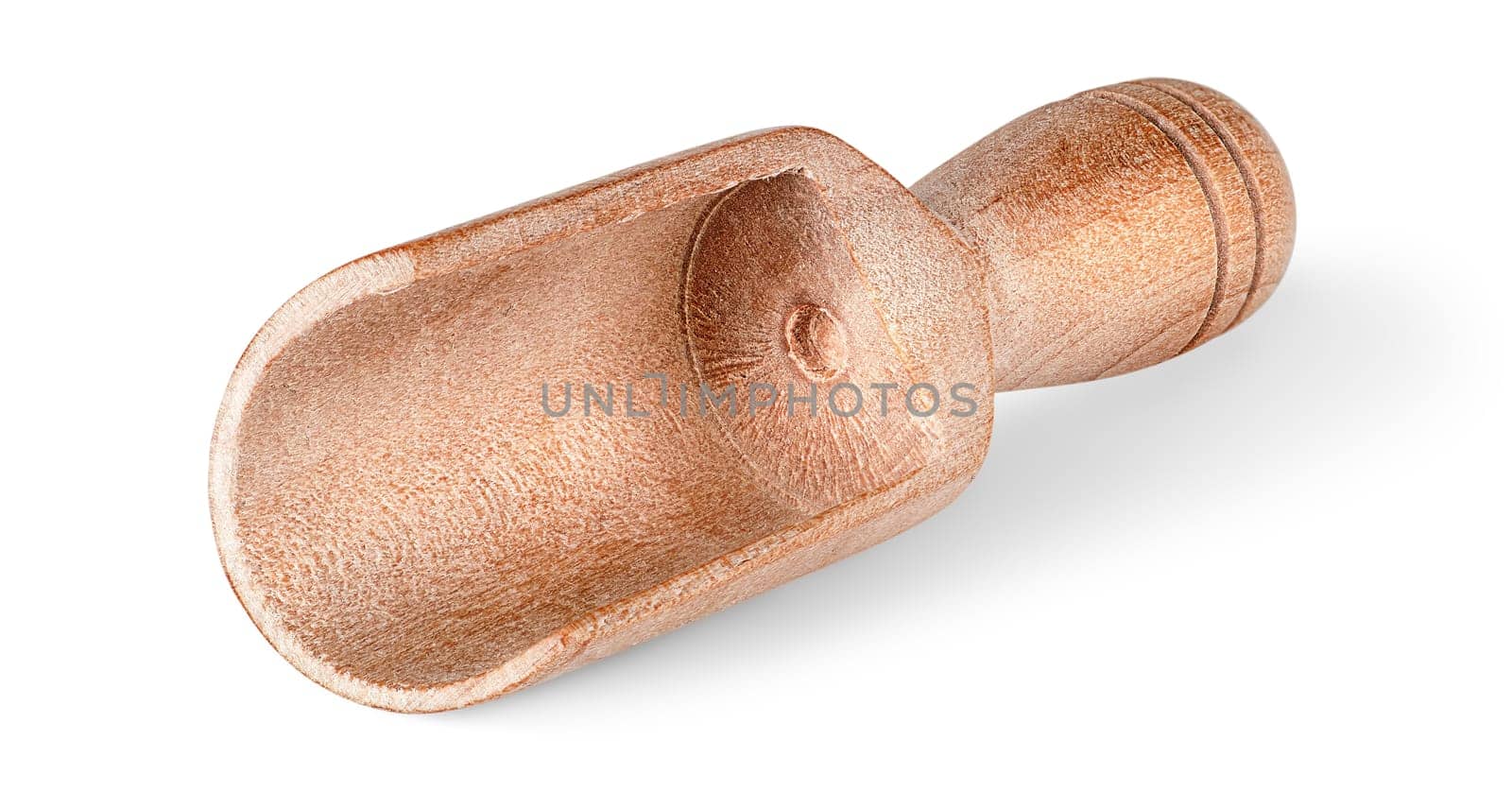 Wooden spade for spices isolated on white background