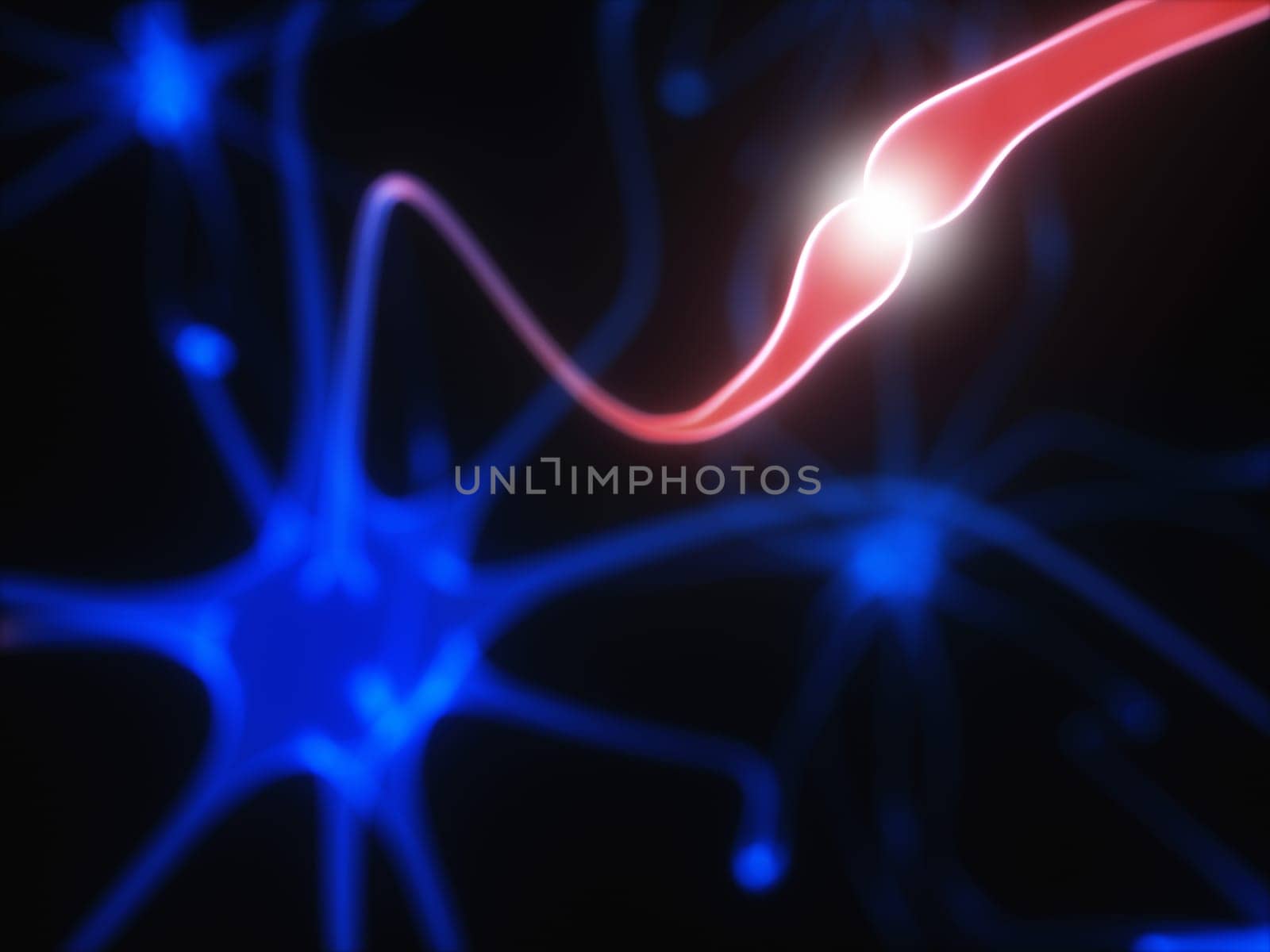 3D illustration of Interconnected neurons with electrical pulses.