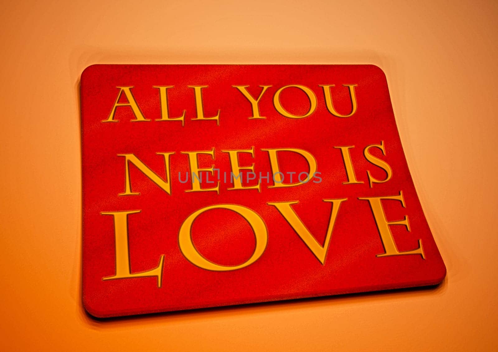 Dimensional inscription All you need is LOVE on background. 3D rendering.