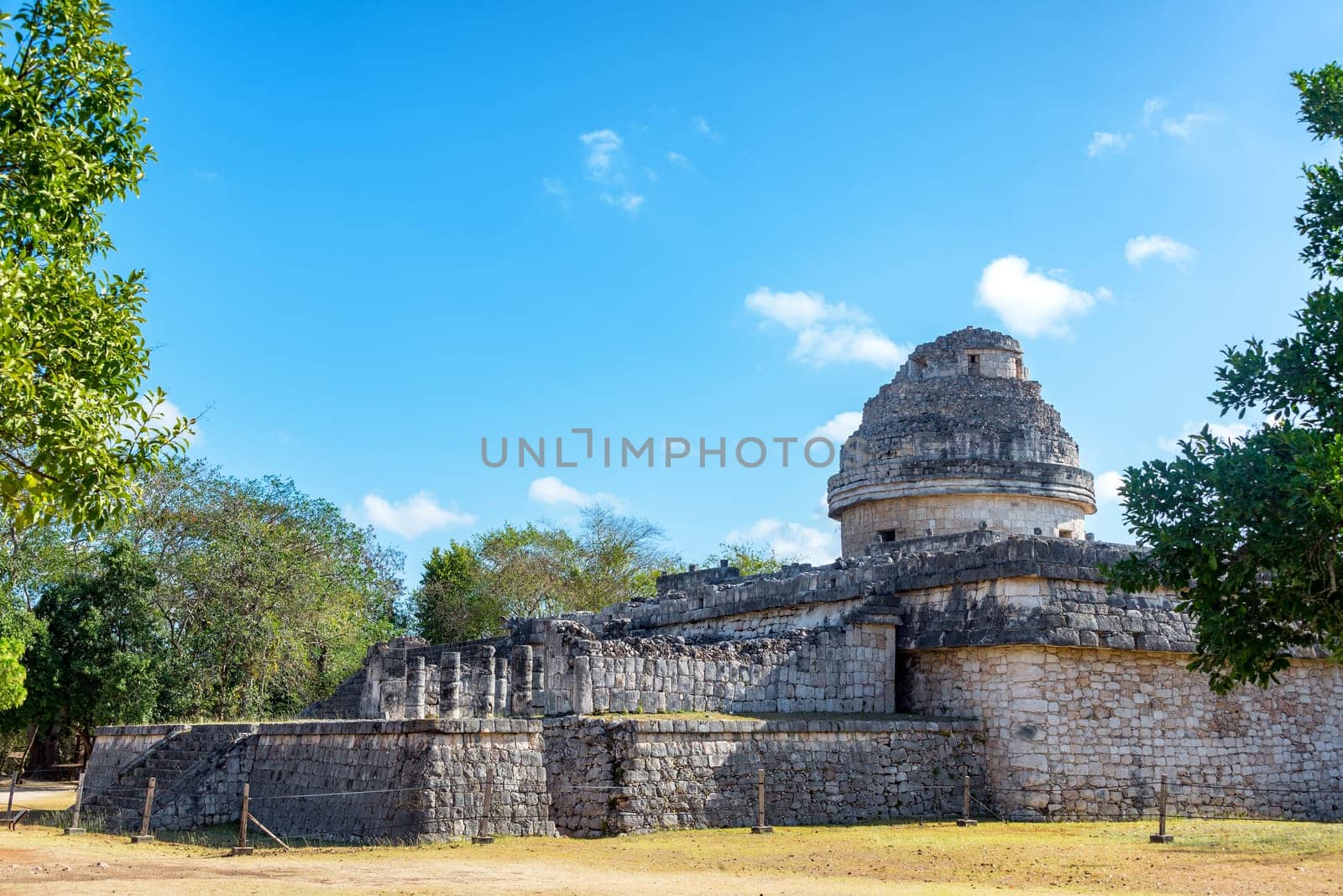 Ancient Mayan observatory in the ruins of Chichen Itza, Mexico
