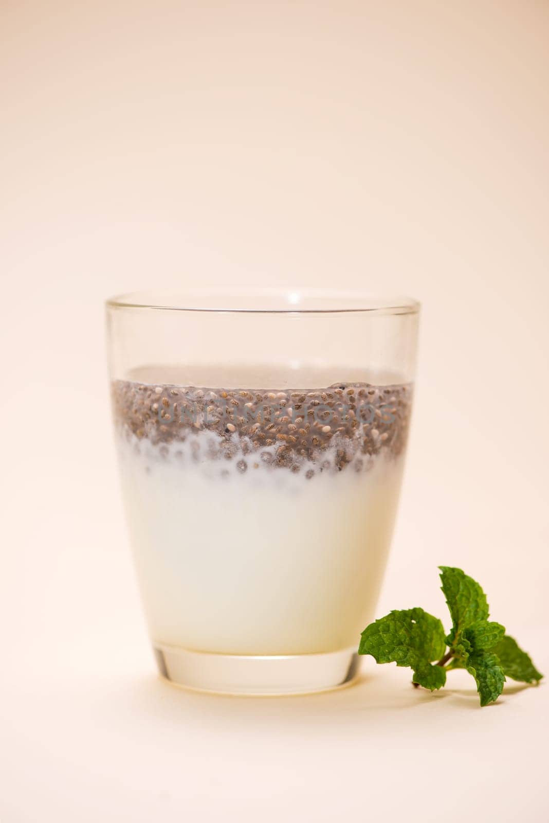 Healthy breakfast with chia pudding in glass