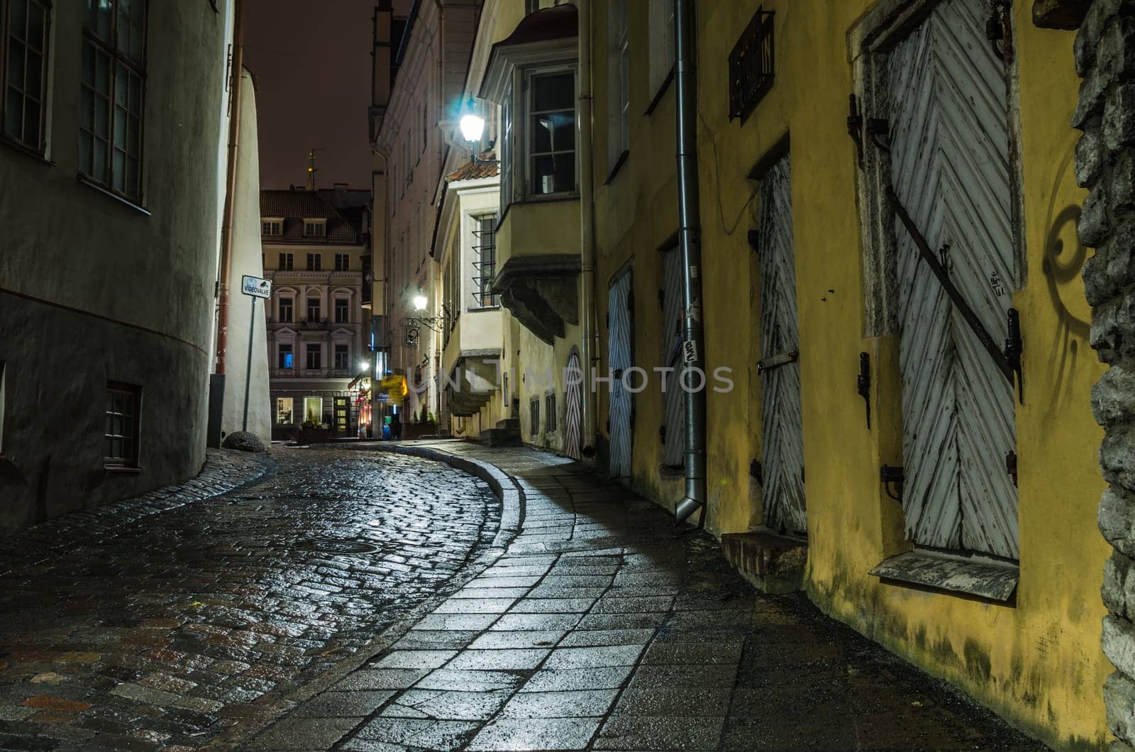 TALLINN, ESTONIA - JANUARY 29, 2017: Night Tallinn, night view of the street, Tallinn Estonia.