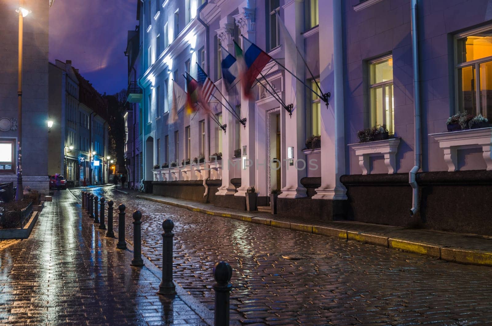 TALLINN, ESTONIA - JANUARY 29, 2017: Night Tallinn, night view of the street, Tallinn Estonia.