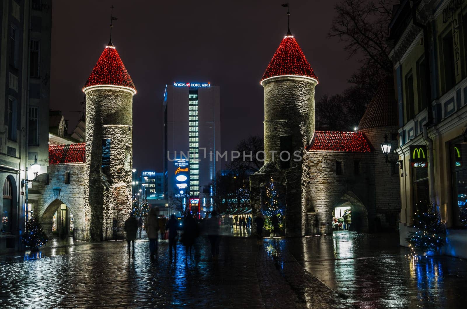 TALLINN, ESTONIA - JANUARY 29, 2017: Night Tallinn, night view of the street, Tallinn Estonia.