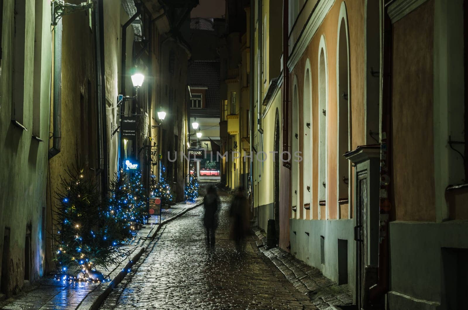 TALLINN, ESTONIA - JANUARY 29, 2017: Night Tallinn, night view of the street, Tallinn Estonia.