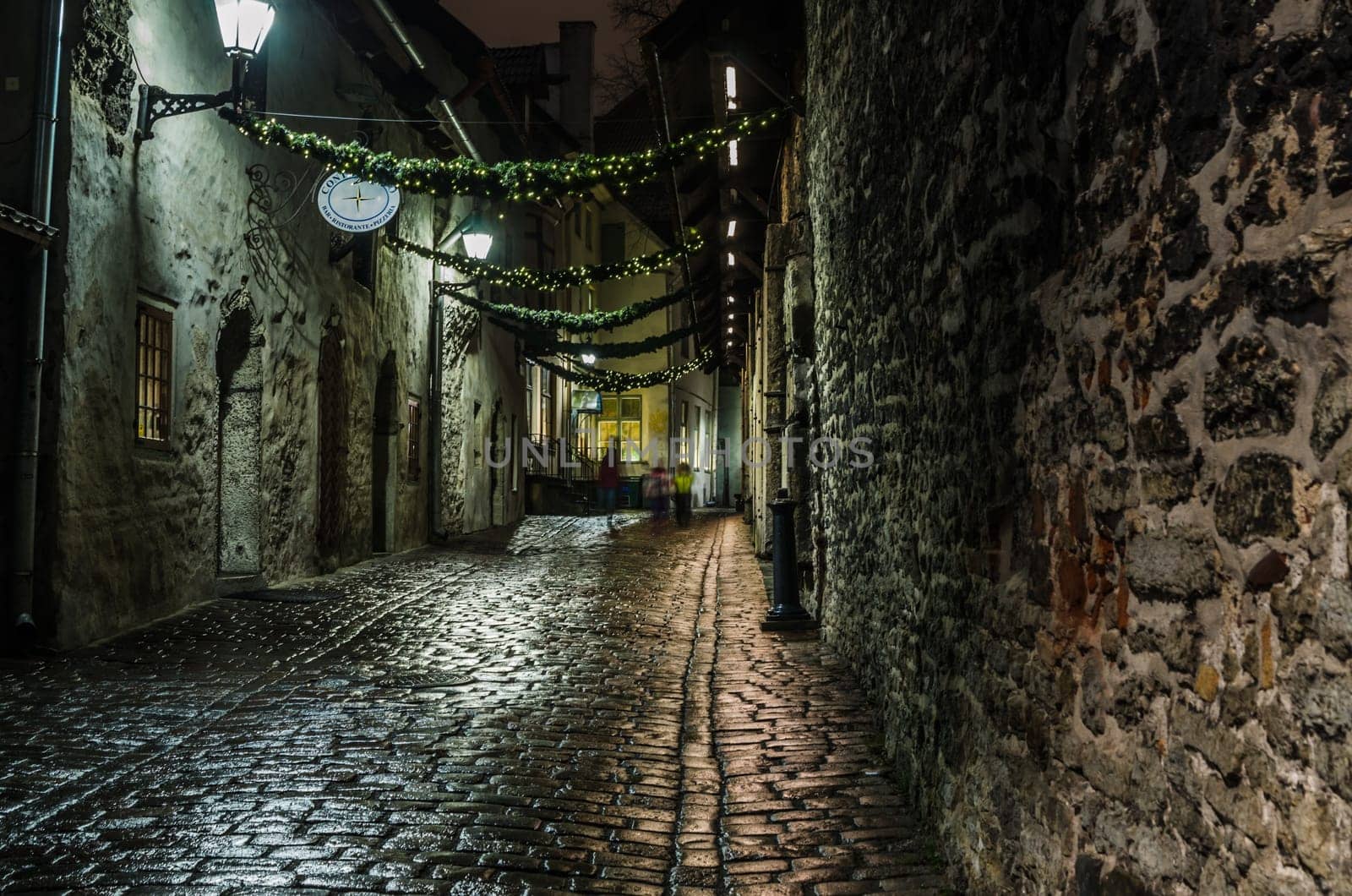 TALLINN, ESTONIA - JANUARY 29, 2017: Night Tallinn, night view of the street, Tallinn Estonia.