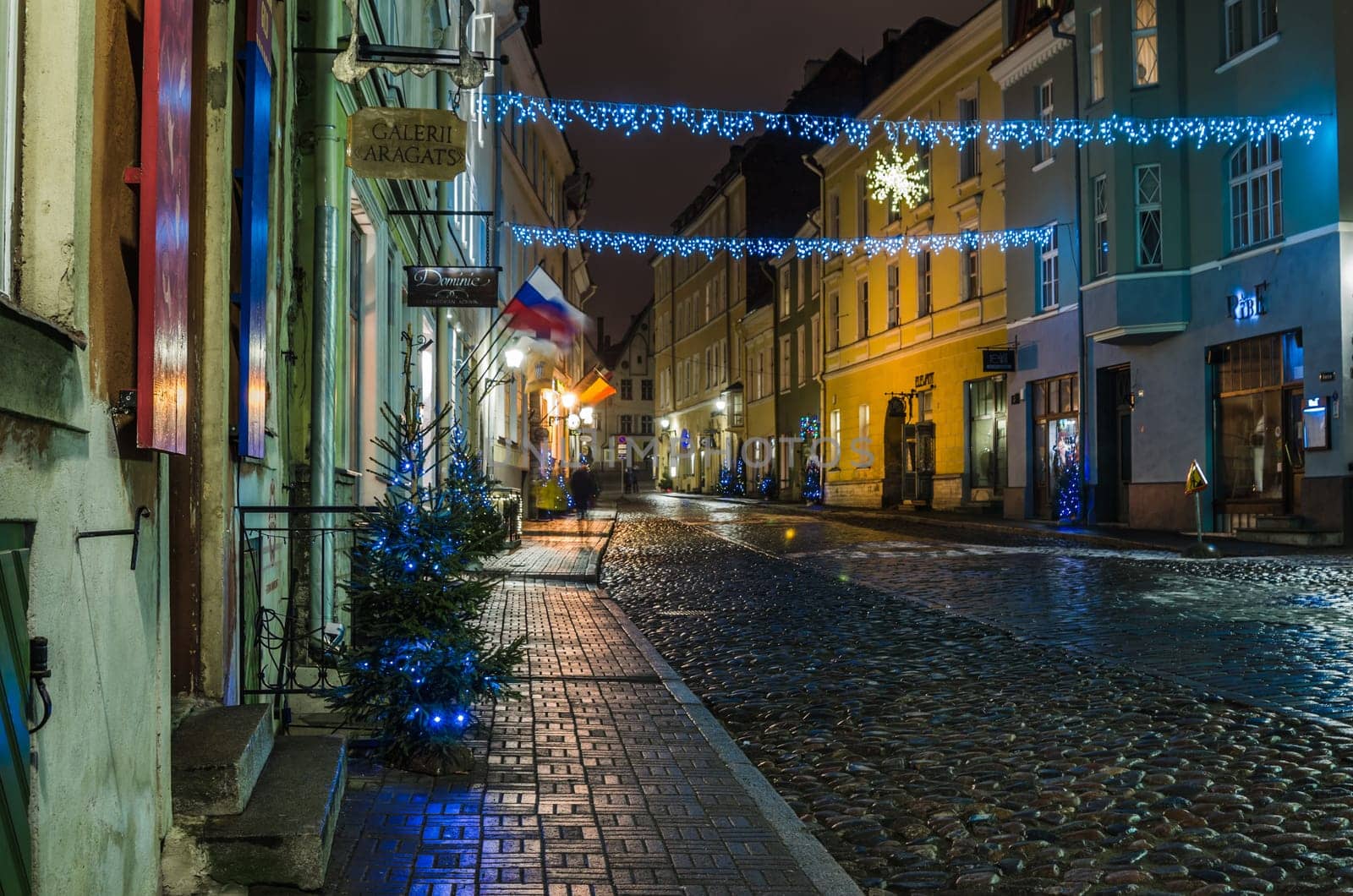 TALLINN, ESTONIA - JANUARY 29, 2017: Night Tallinn, night view of the street, Tallinn Estonia.