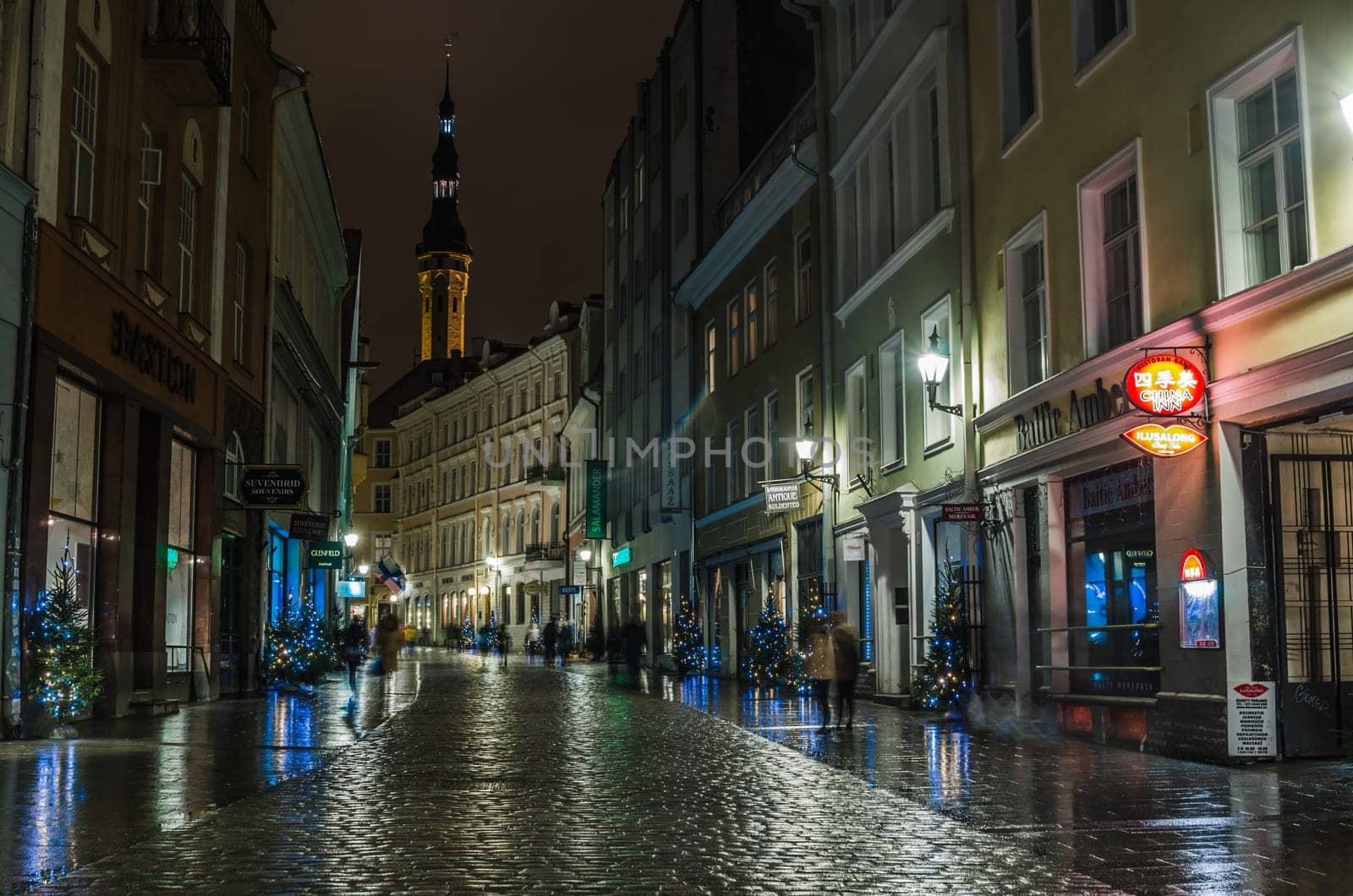 TALLINN, ESTONIA - JANUARY 29, 2017: Night Tallinn, night view of the street, Tallinn Estonia.