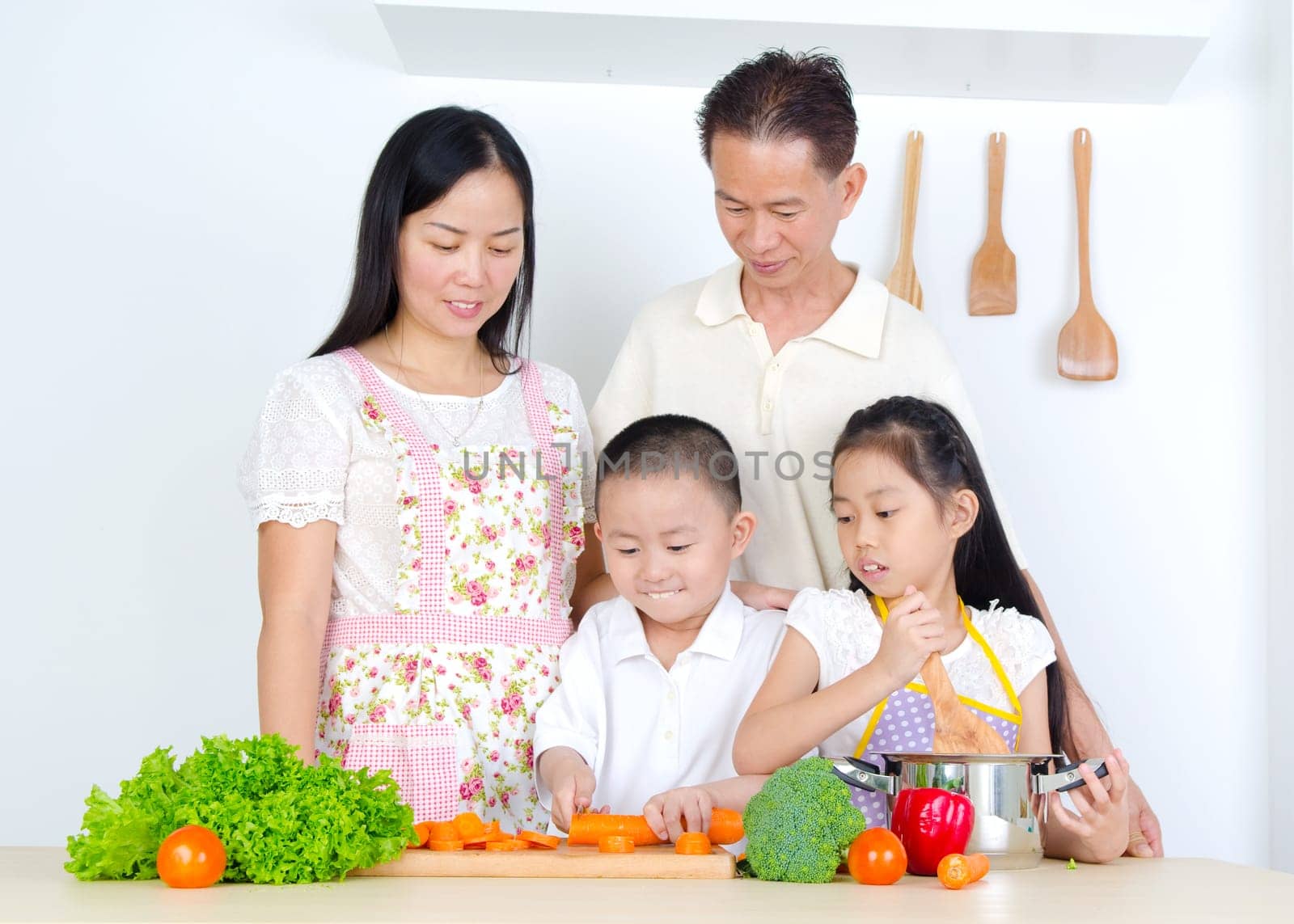 Asian family in the kitchen