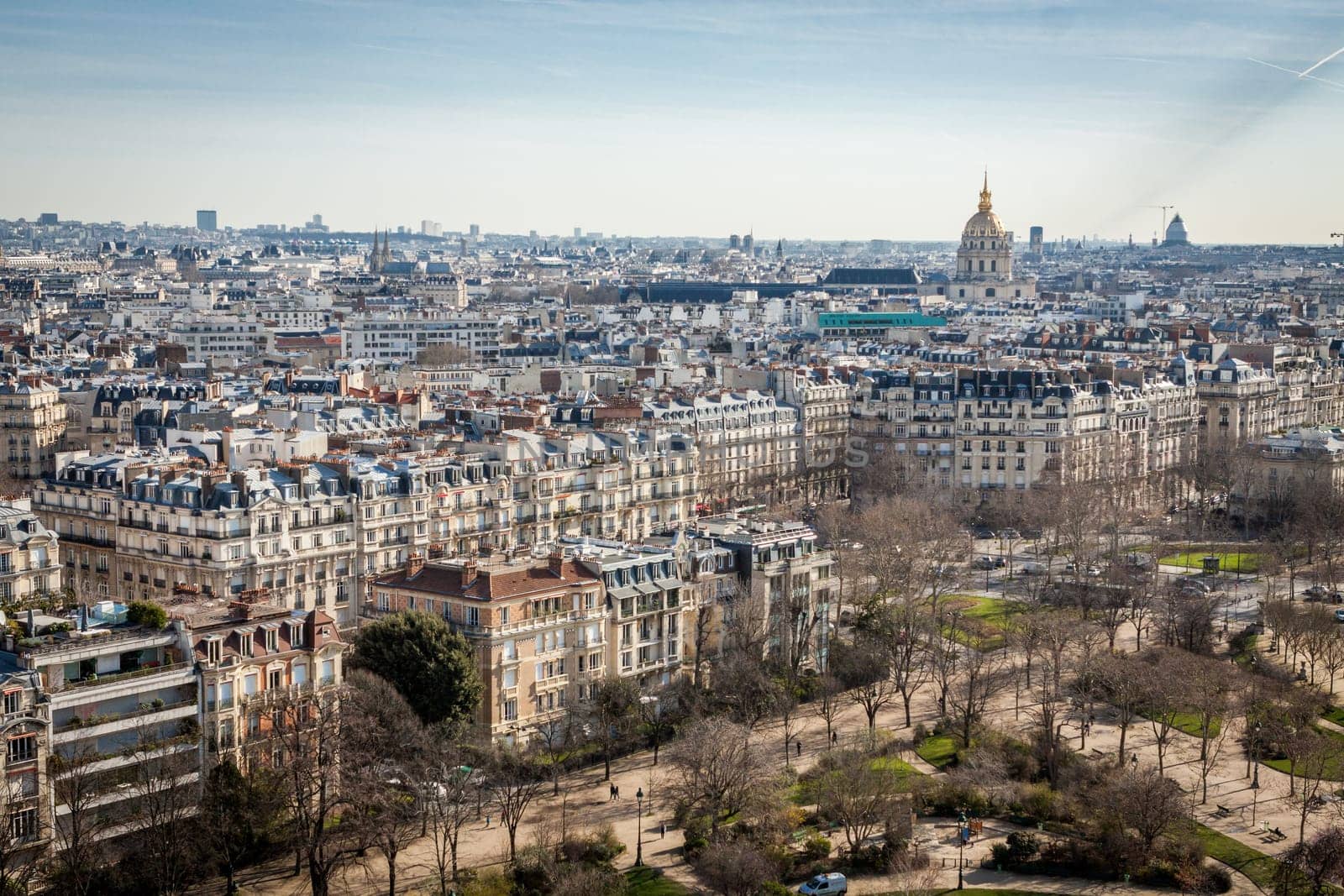 Skyline of Paris with cityscape on the Saine with blue sky in summer