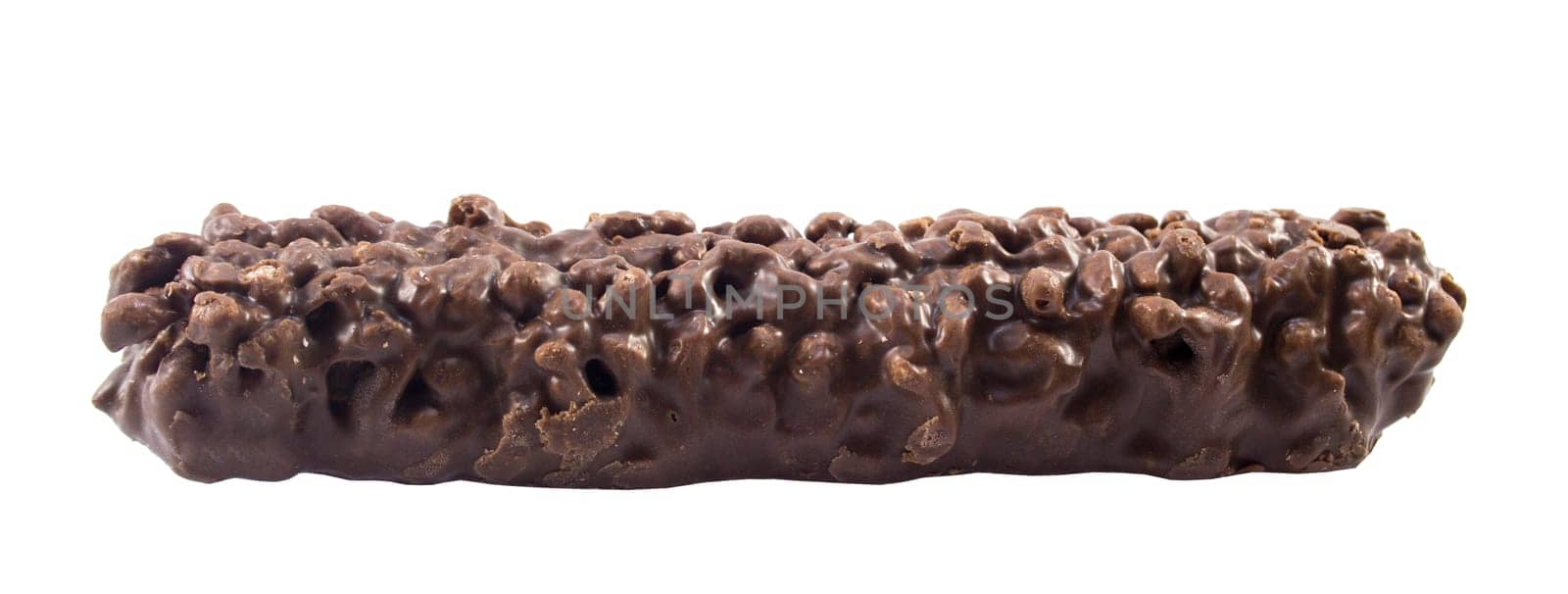 Closeup of chocolate bar isolated on white.