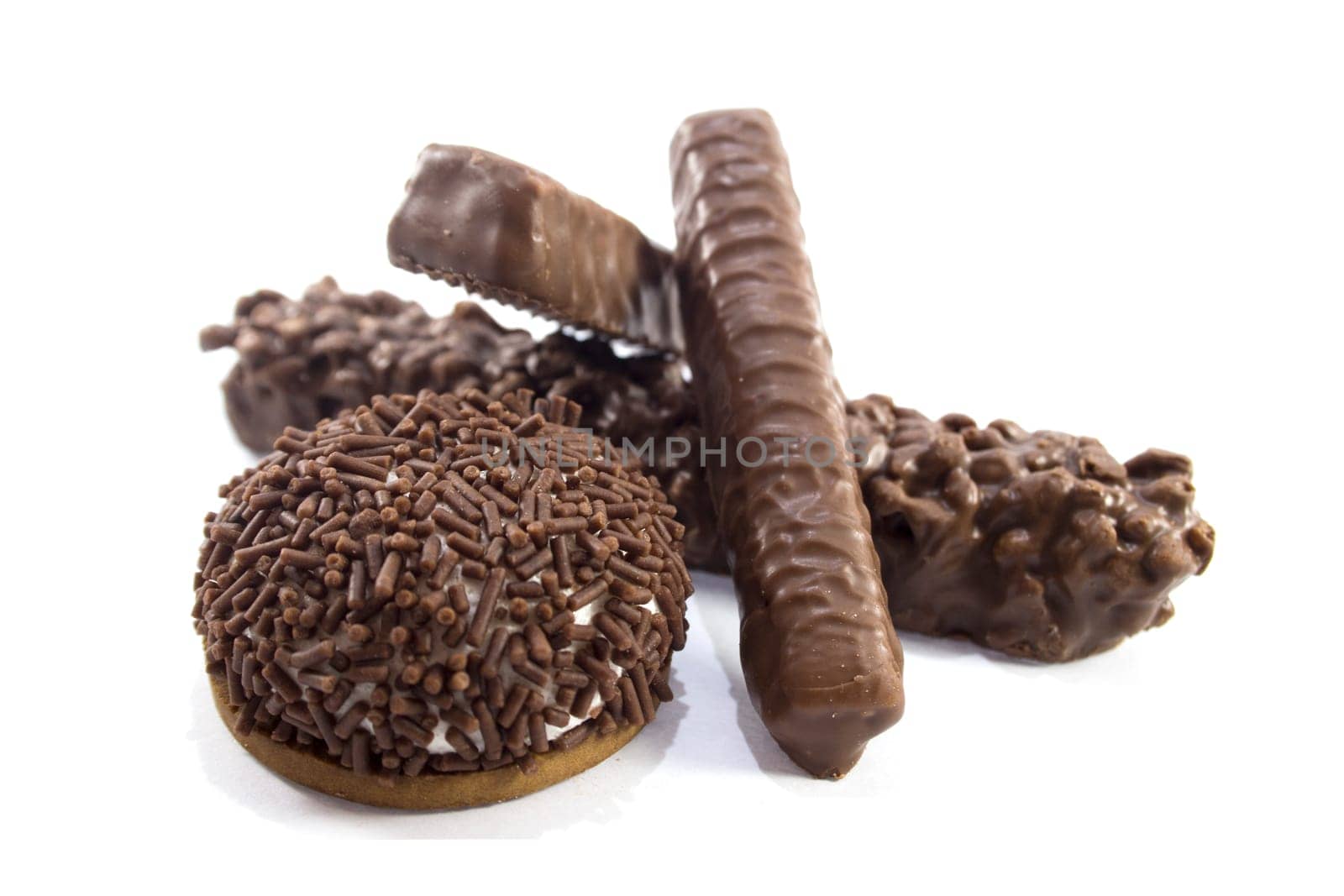 Closeup of chocolate bar isolated on white.