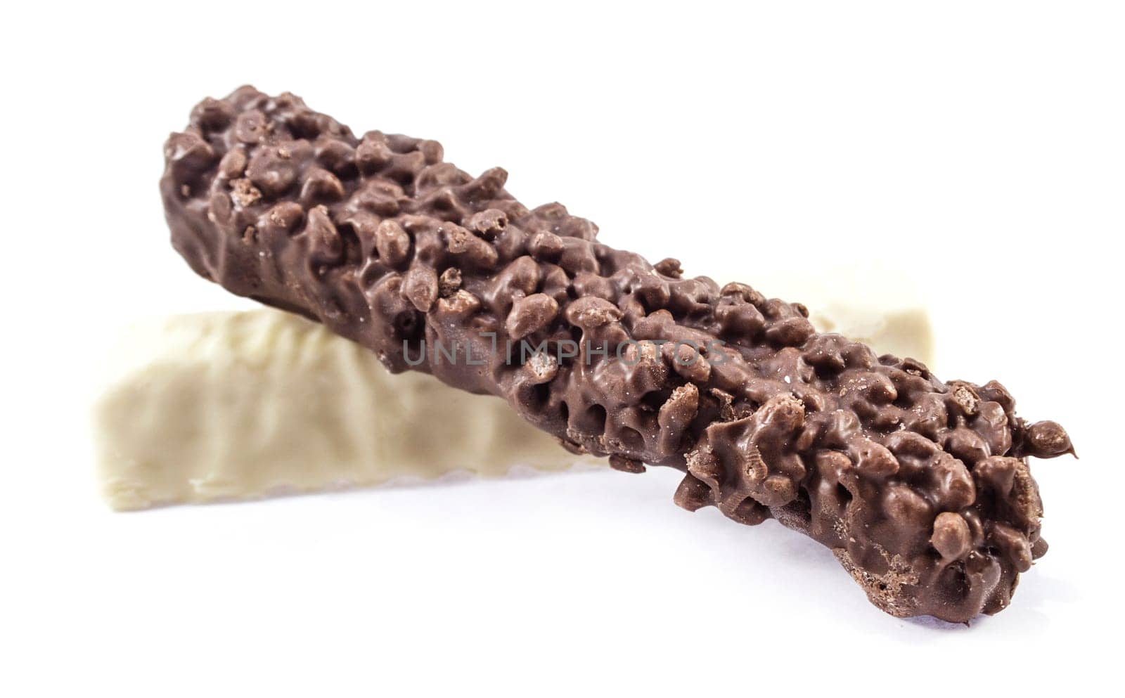 White chocolate bar with filling, on White background.