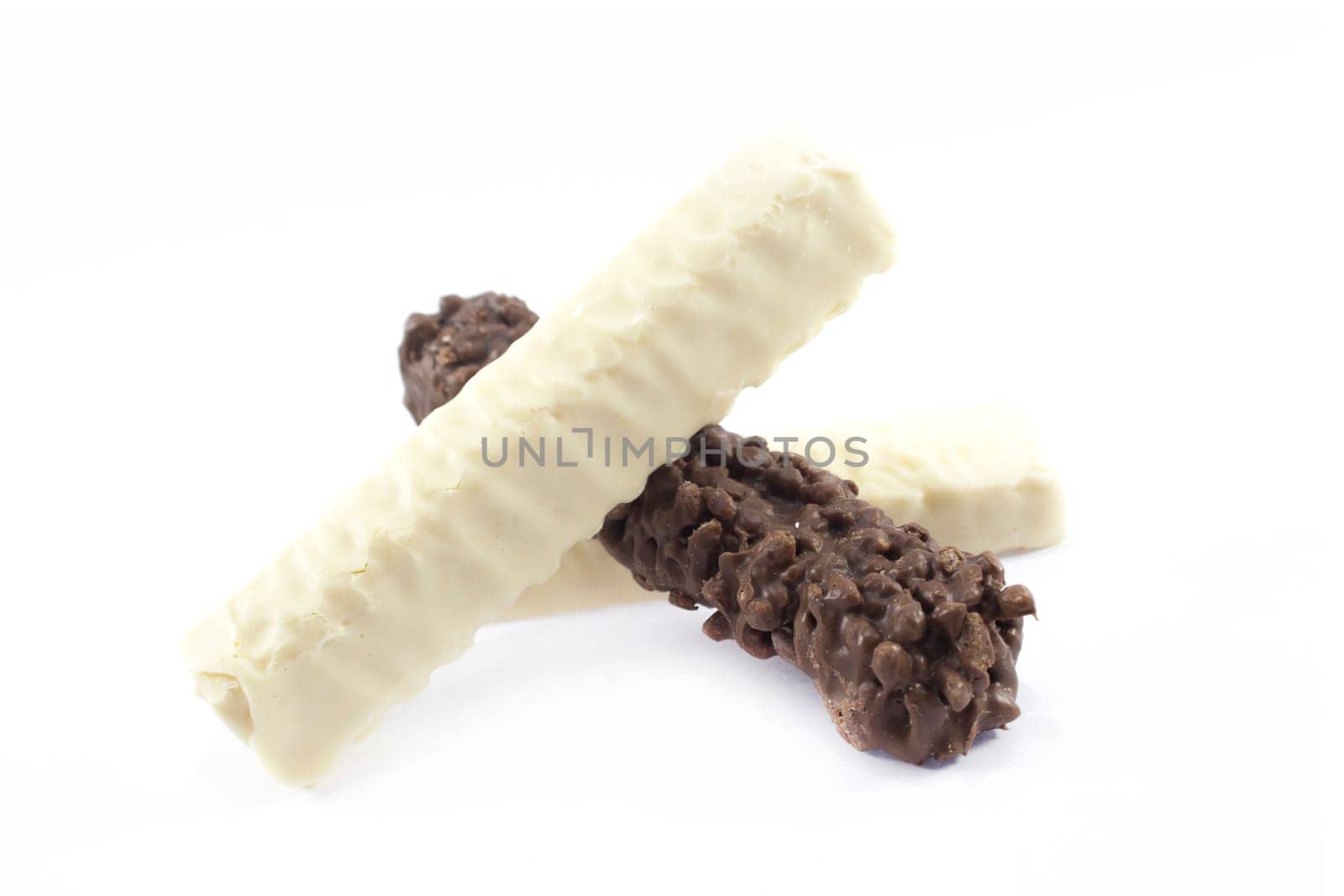 White chocolate bar with filling, on White background.