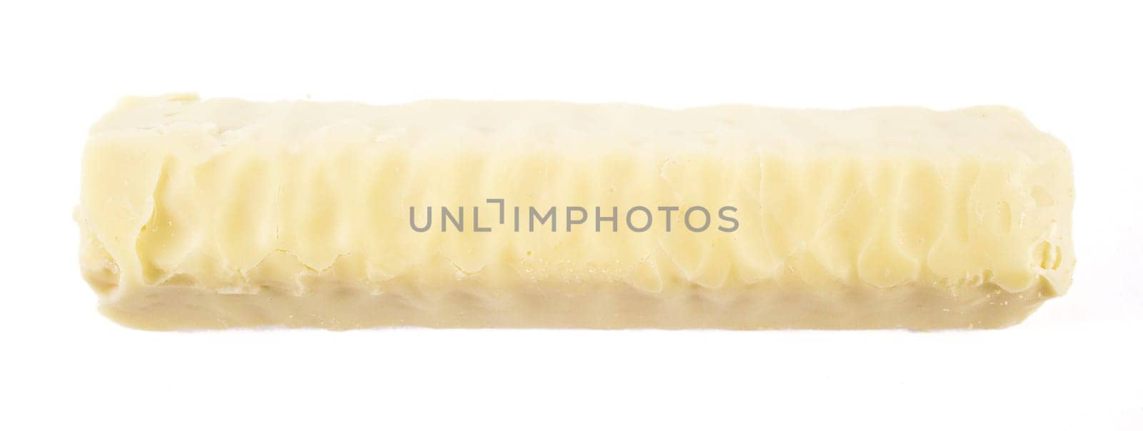 White chocolate bar with filling, on White background.