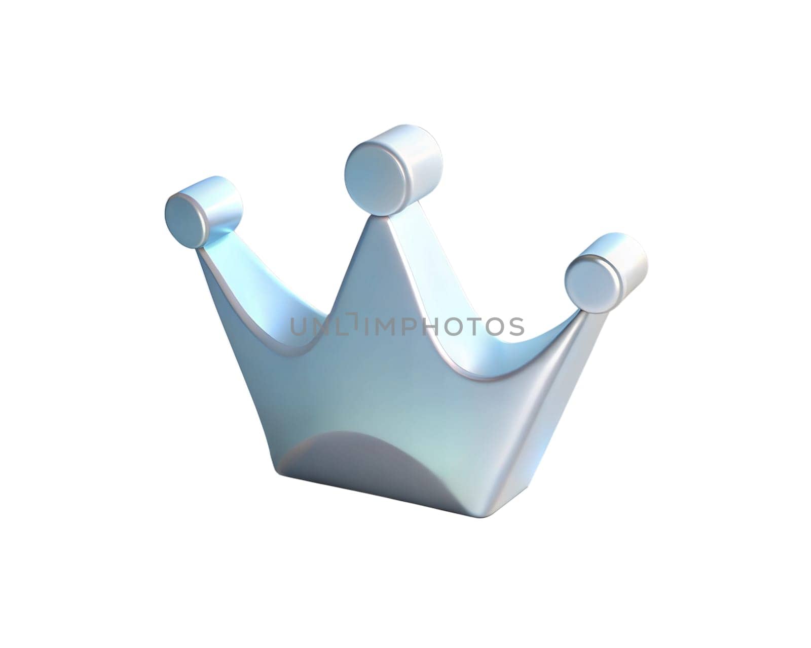 A shiny, futuristic holographic 3D crown icon with sleek curves and a glossy finish, isolated on white background, representing royalty, power, or luxury.